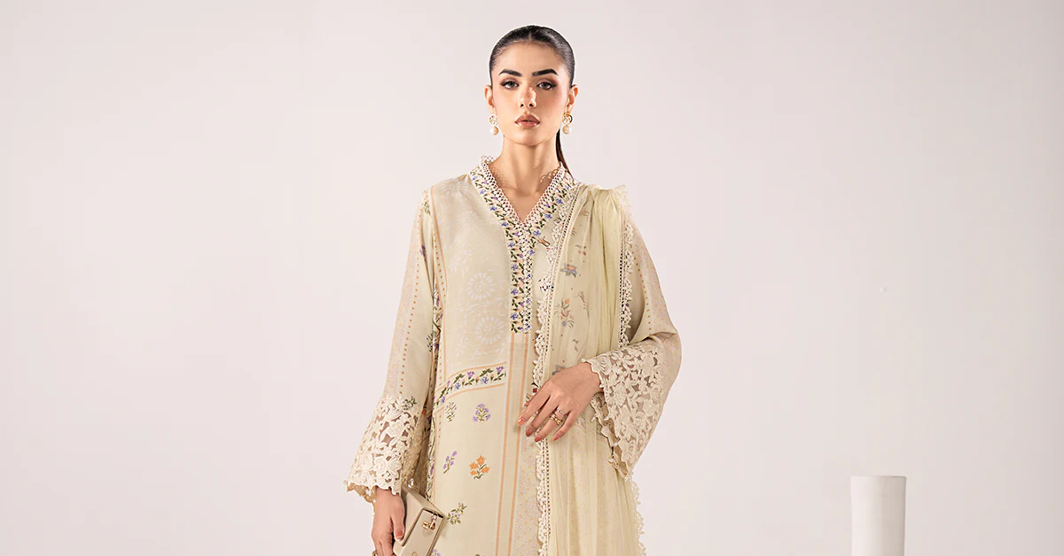 3 Piece Embroidered Raw Silk Suit - Image 15