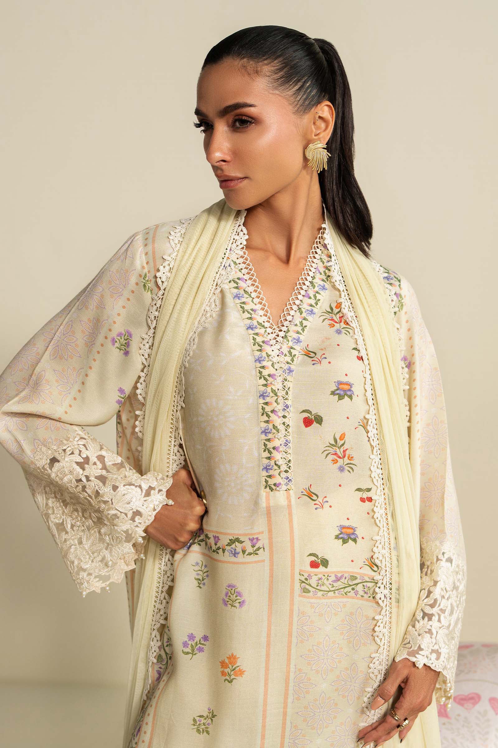 3 Piece Embroidered Raw Silk Suit - Image 2