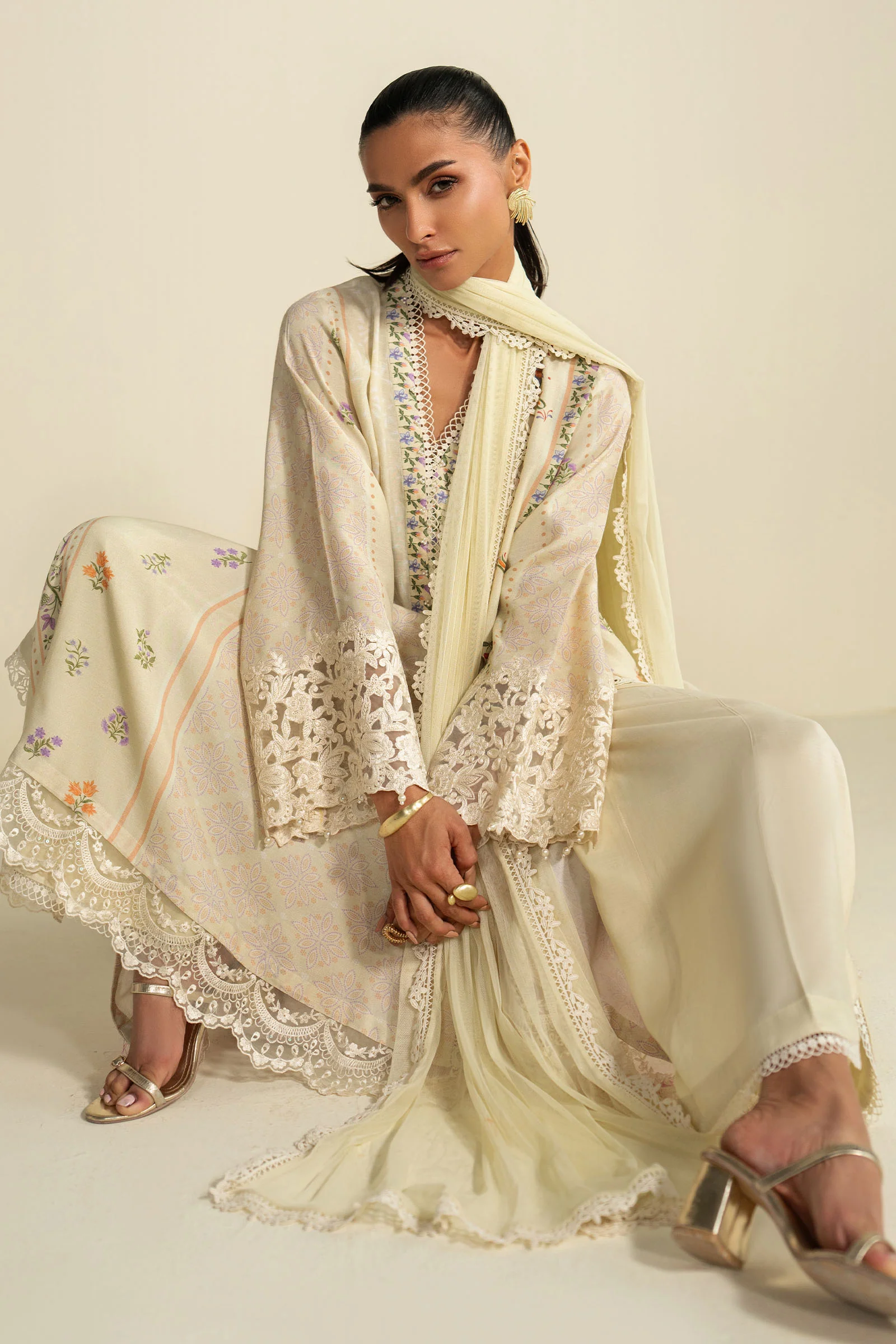 3 Piece Embroidered Raw Silk Suit - Image 5