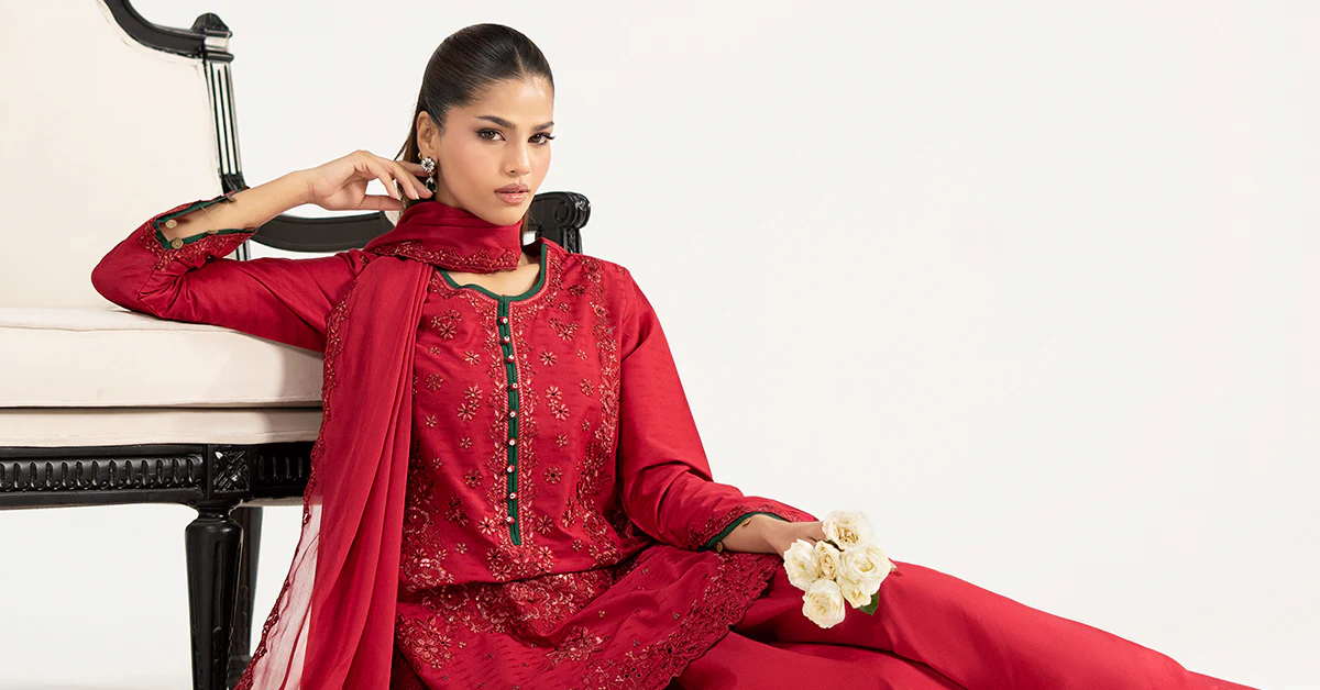 3 Piece Embroidered Dobby Lawn Suit - Image 10