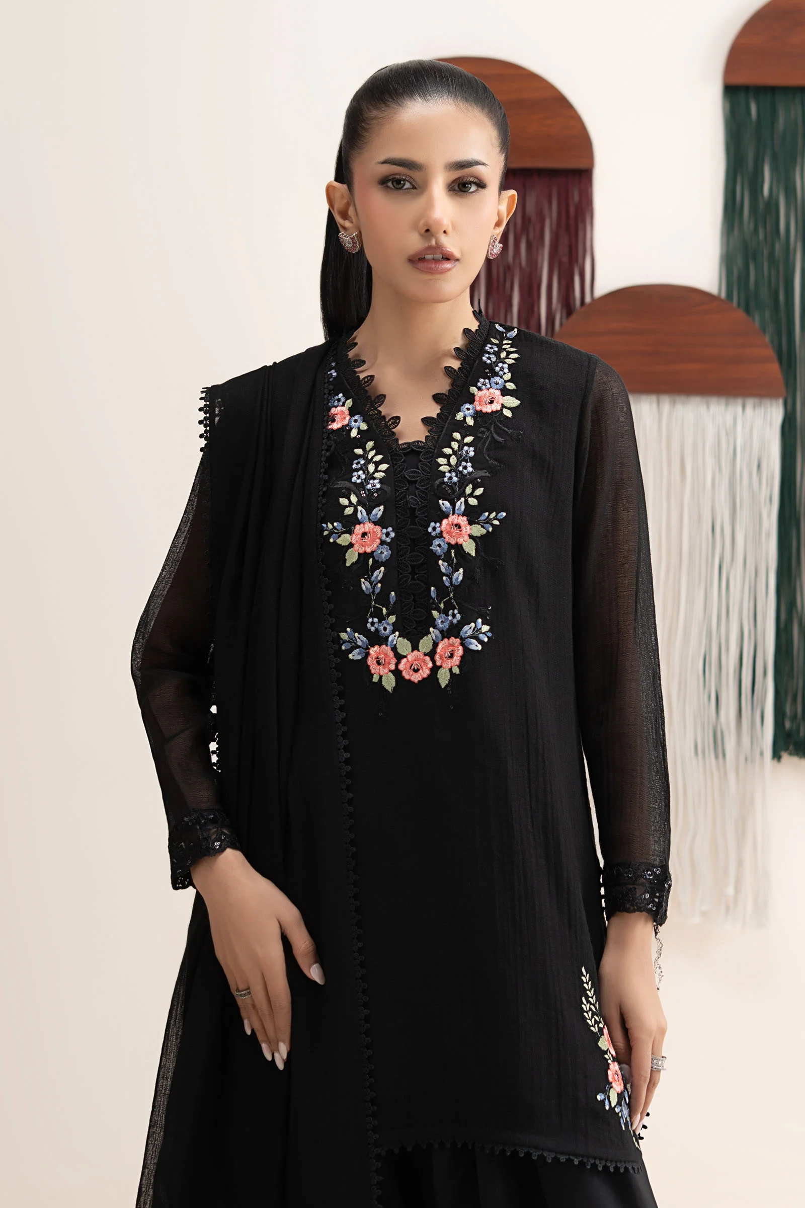 3 Piece Embroidered Cotton Net Suit - Image 2