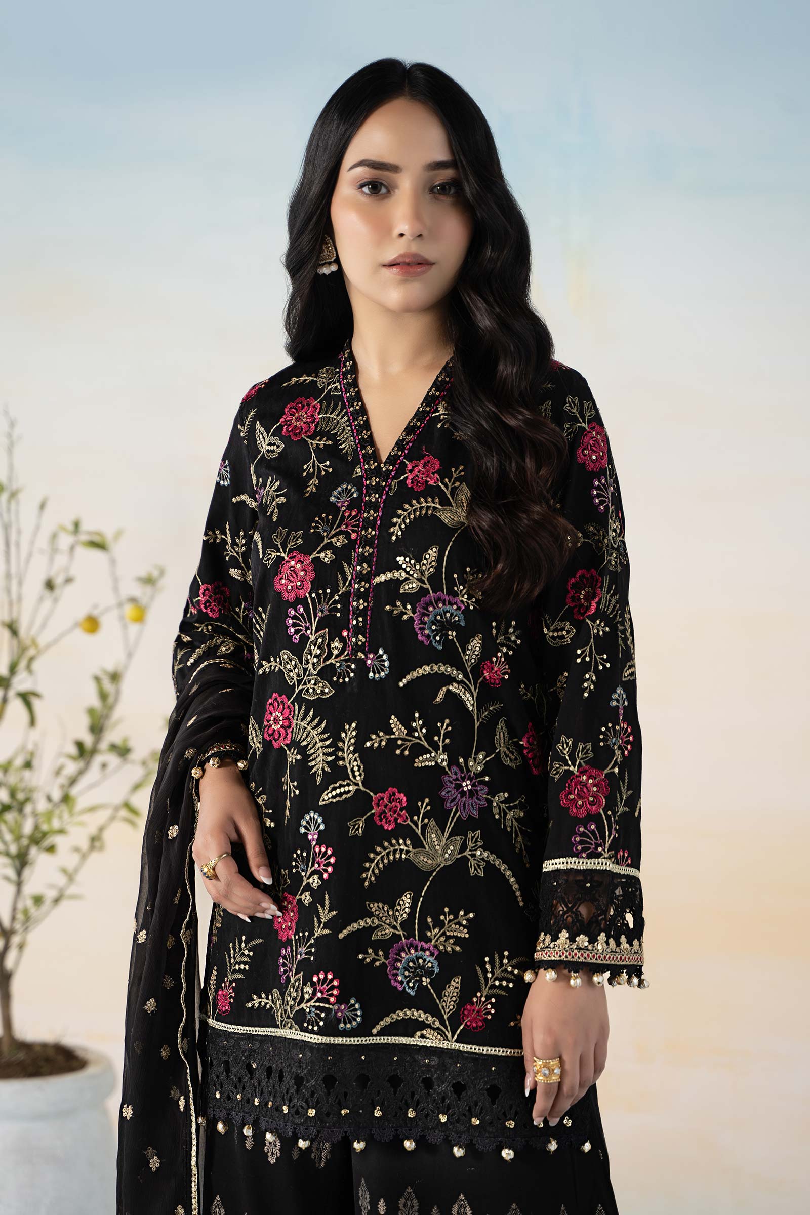 3 Piece Embroidered Self Jacquard Suit - Image 3