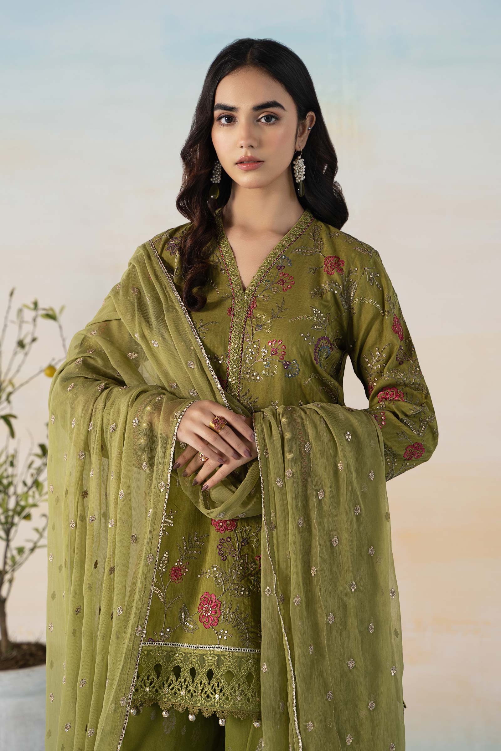 3 Piece Embroidered Self Jacquard Suit - Image 2