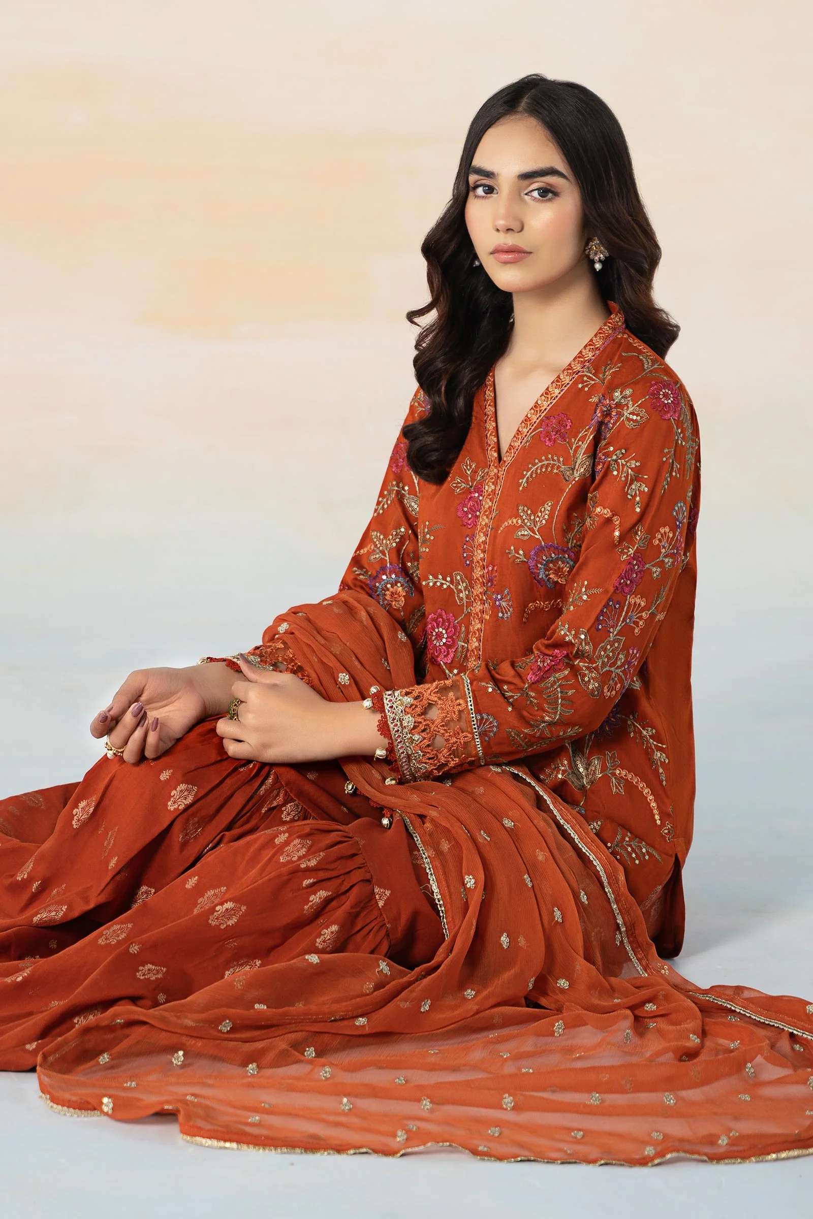 3 Piece Embroidered Self Jacquard Suit - Image 2