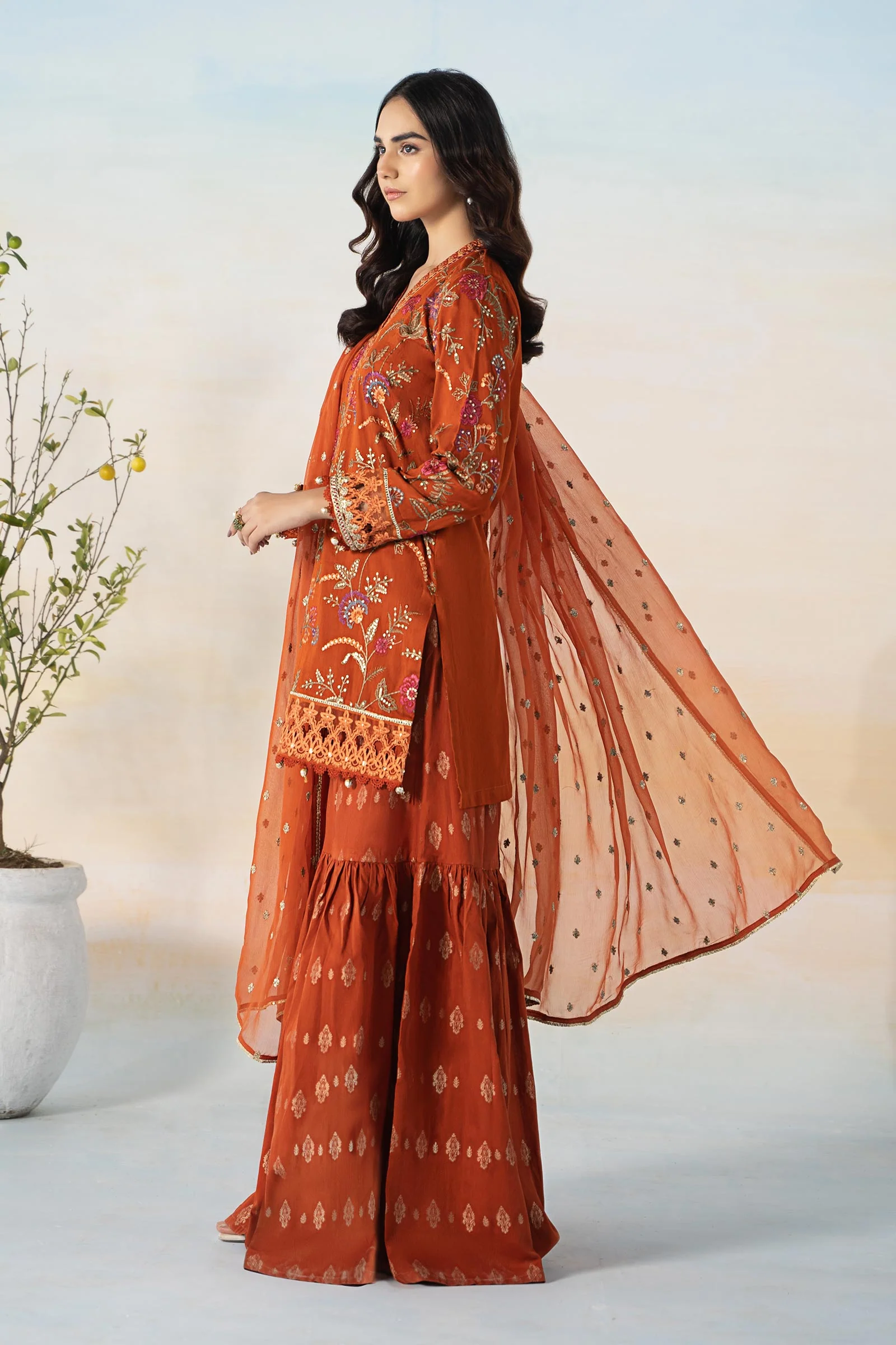 3 Piece Embroidered Self Jacquard Suit - Image 4
