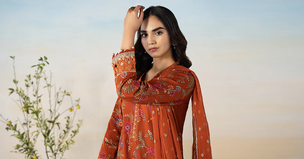 3 Piece Embroidered Self Jacquard Suit - Image 6