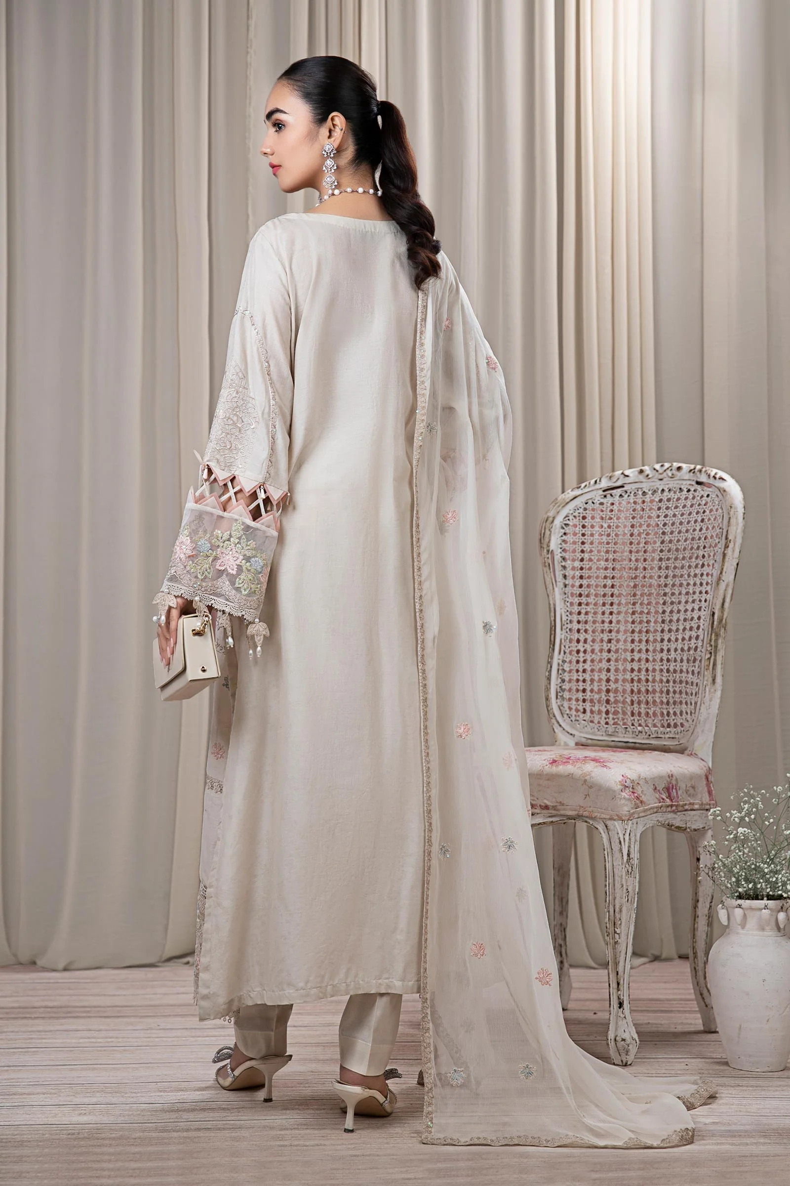 3 Piece Embroidered Self Jacquard Suit - Image 7