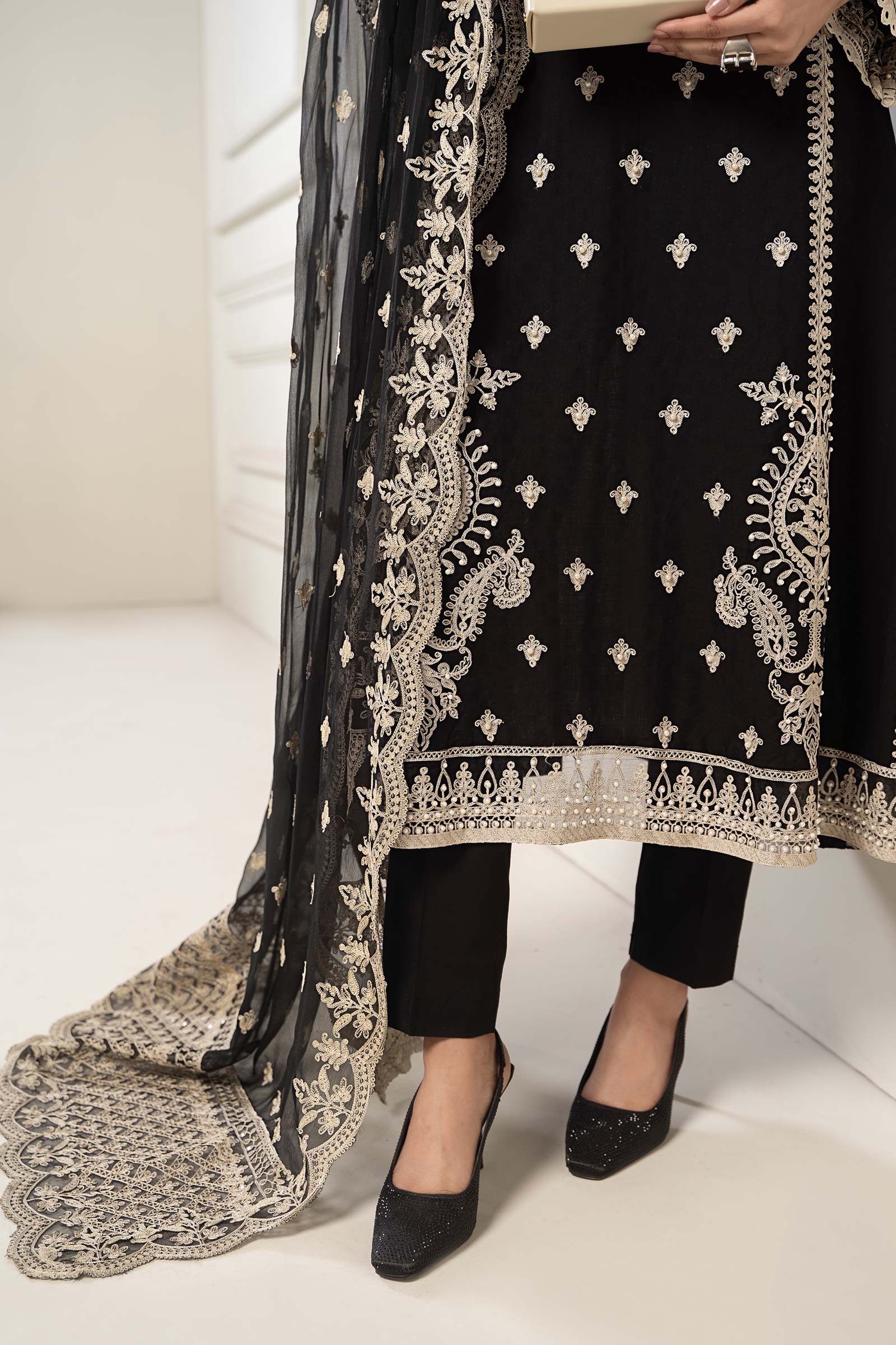 3 Piece Embroidered Self Jacquard Suit - Image 4