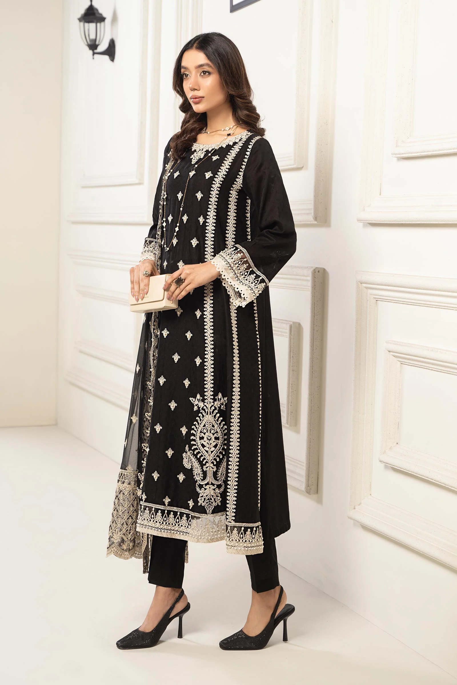 3 Piece Embroidered Self Jacquard Suit - Image 6
