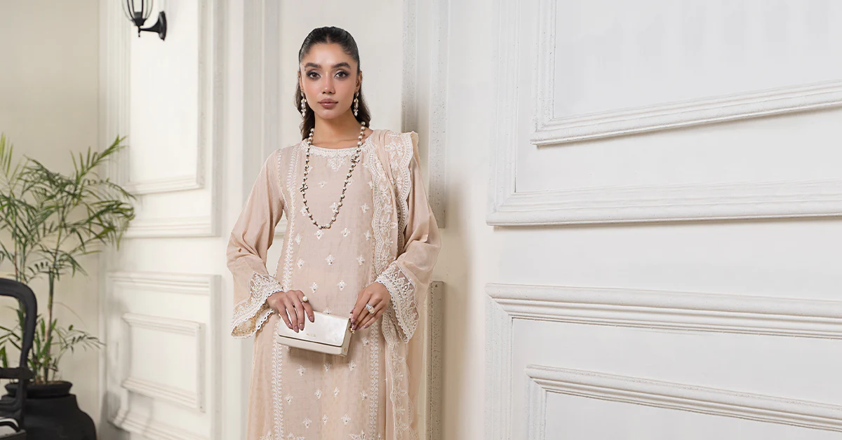 3 Piece Embroidered Self Jacquard Suit - Image 8