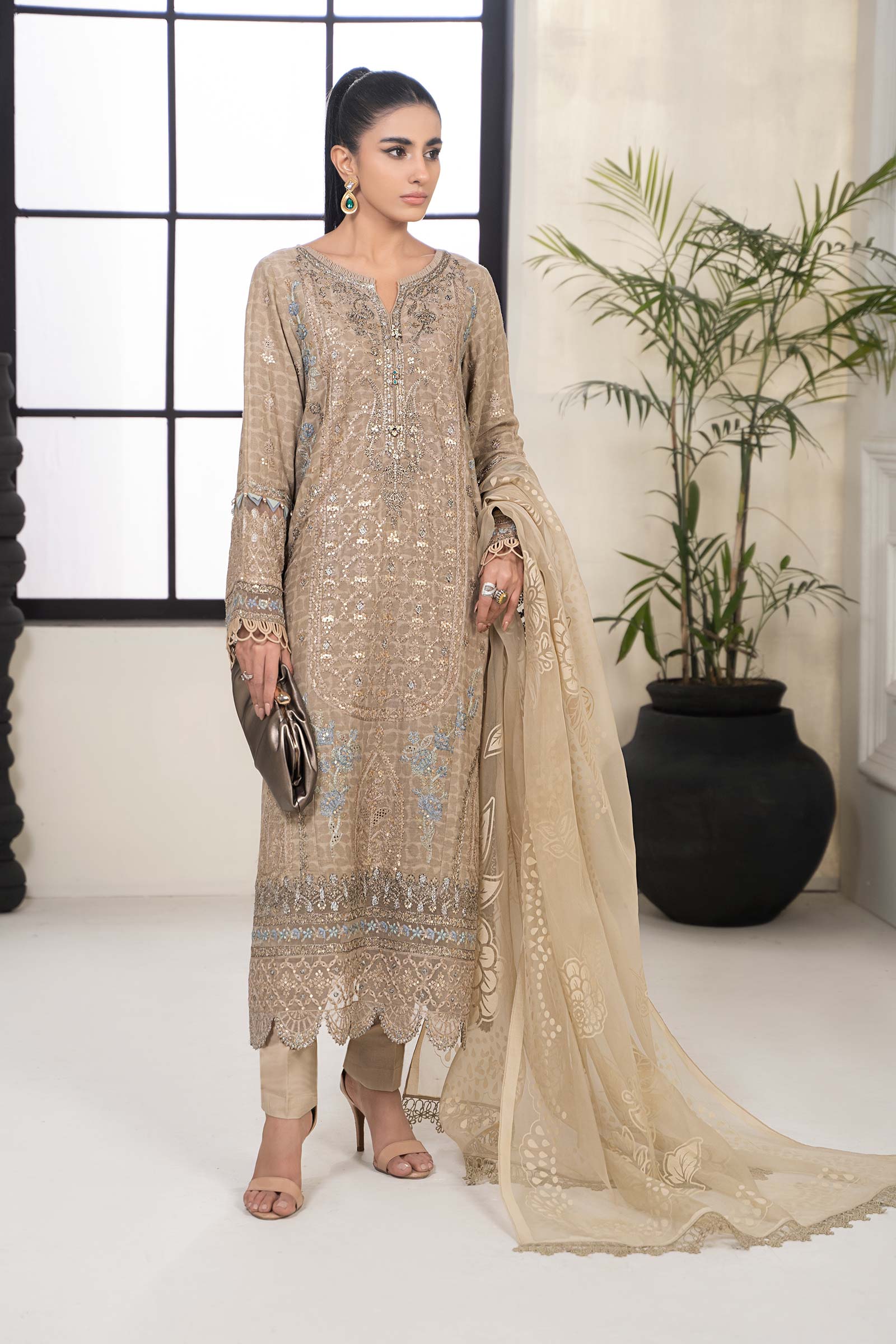 3 Piece Embroidered Self Jacquard Suit - Image 3