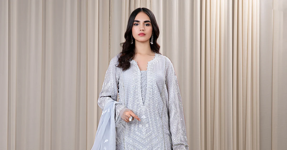 3 Piece Embroidered Self Jacquard Suit - Image 7
