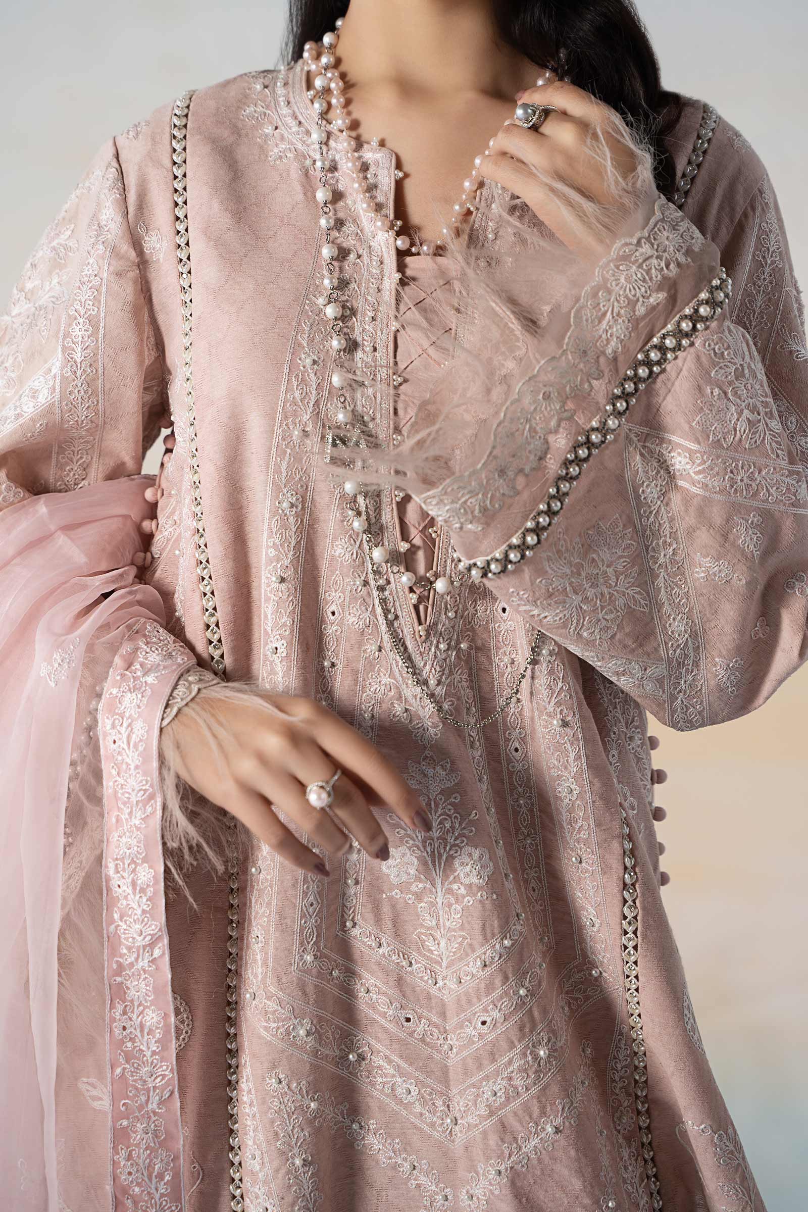 3 Piece Embroidered Self Jacquard Suit - Image 3