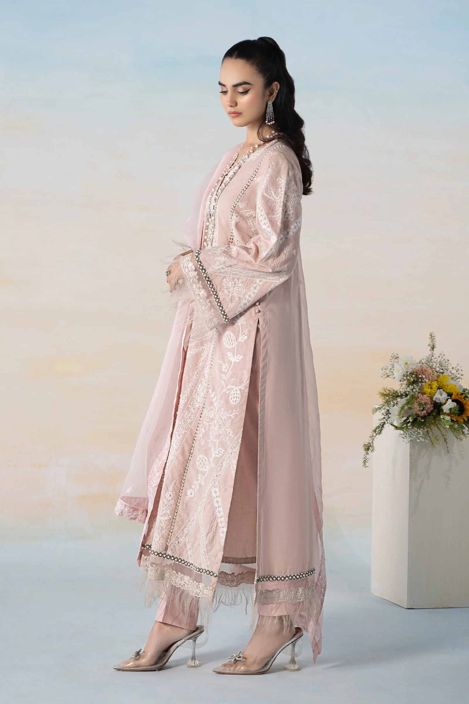 3 Piece Embroidered Self Jacquard Suit - Image 6