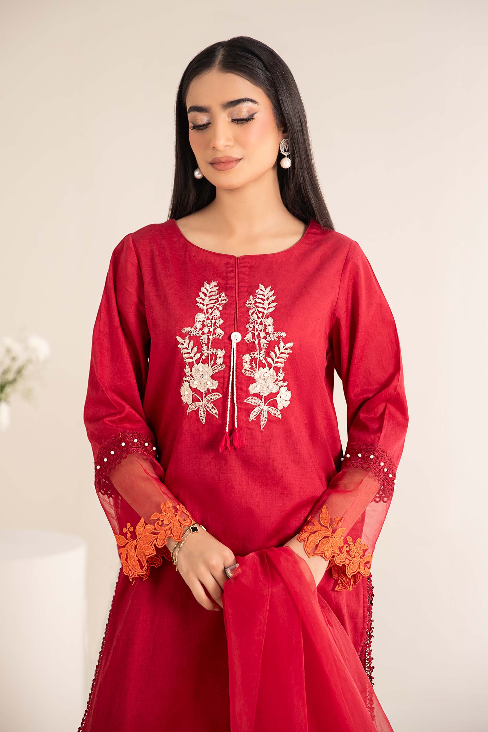 3 Piece Embroidered Self Jacquard Lawn Suit - Image 2