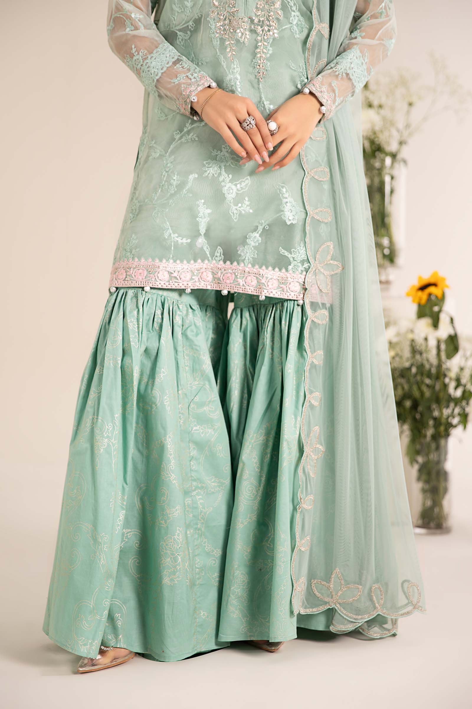 3 Piece Embroidered Cotton Silk Suit - Image 4