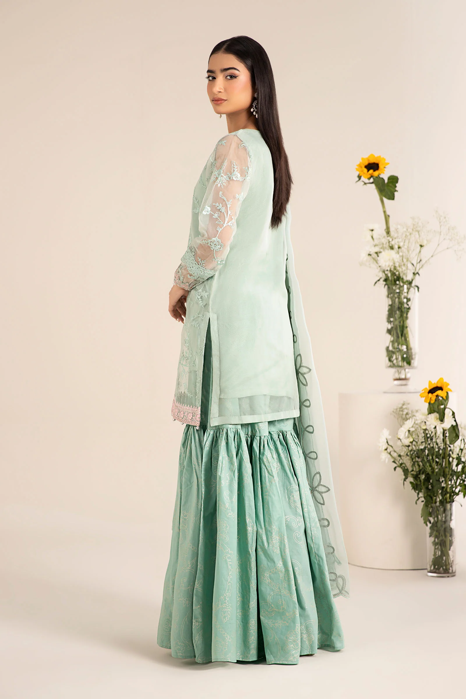 3 Piece Embroidered Cotton Silk Suit - Image 5