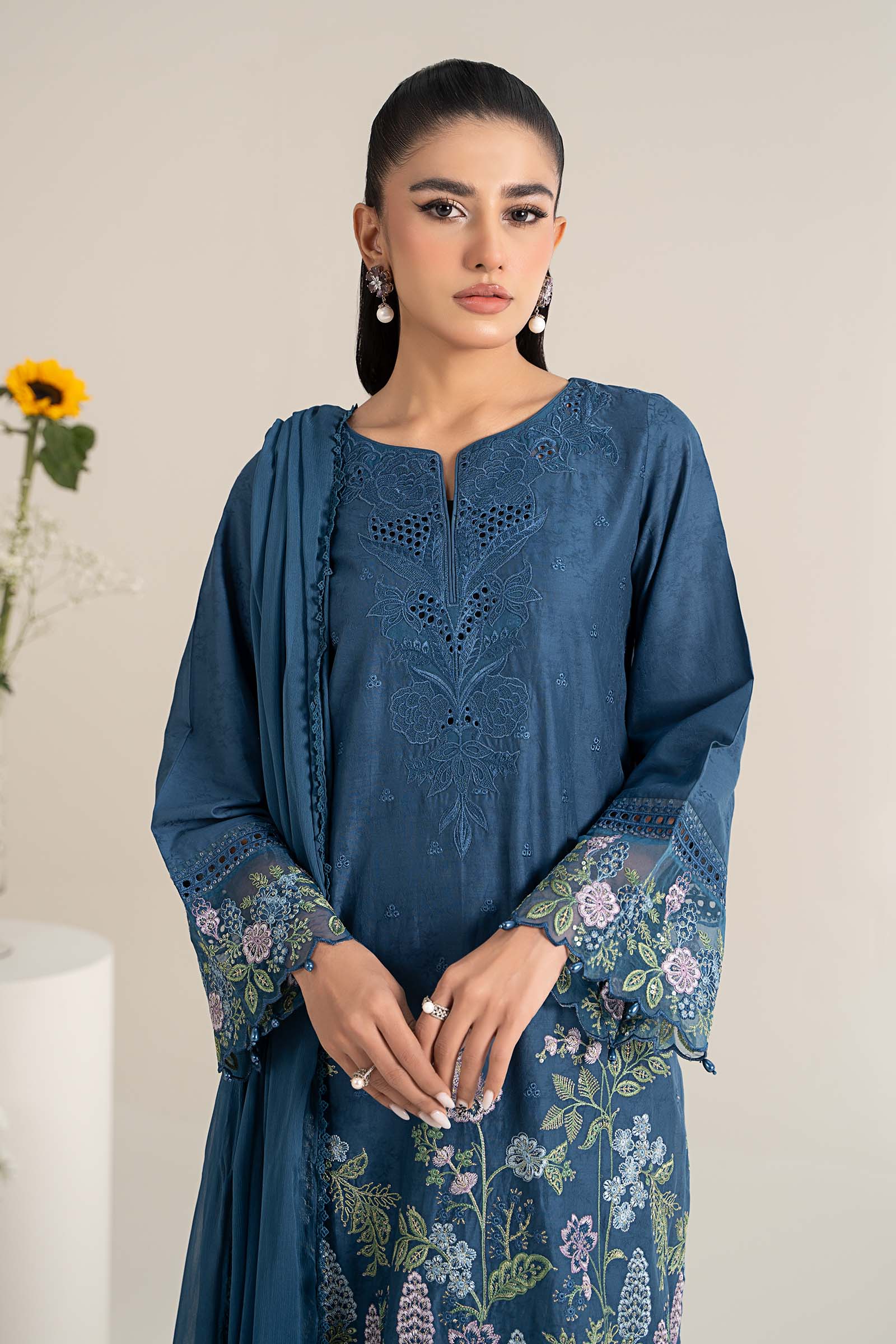 3 Piece Embroidered Self Jacquard Lawn Suit - Image 3
