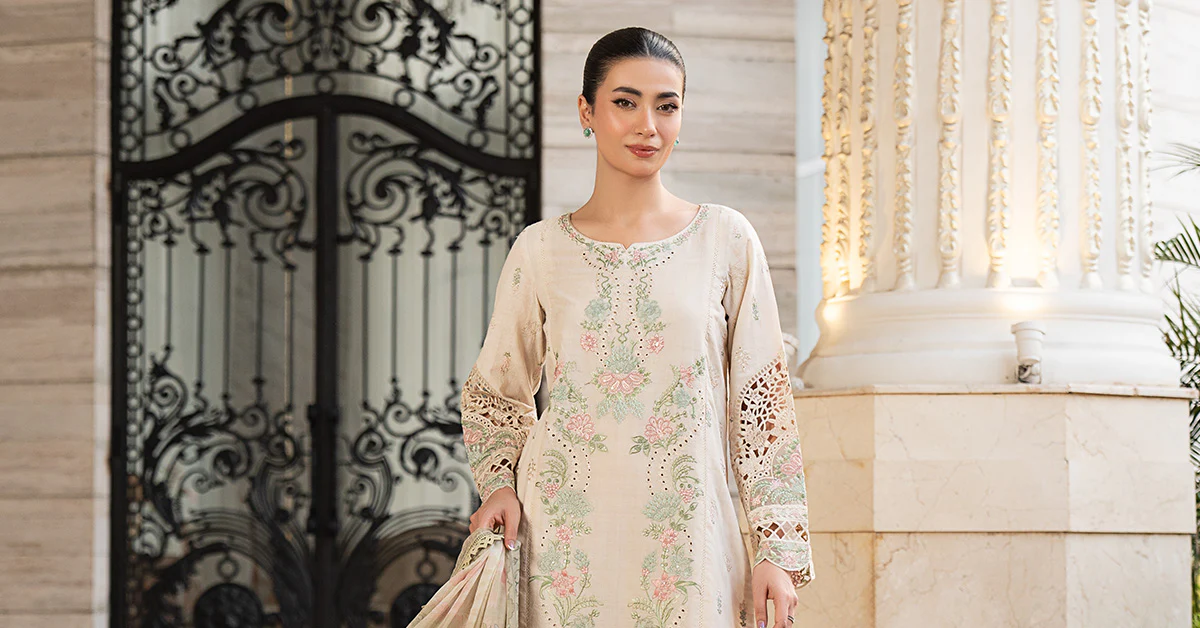 3 Piece Embroidered Self Jacquard Lawn Suit - Image 9