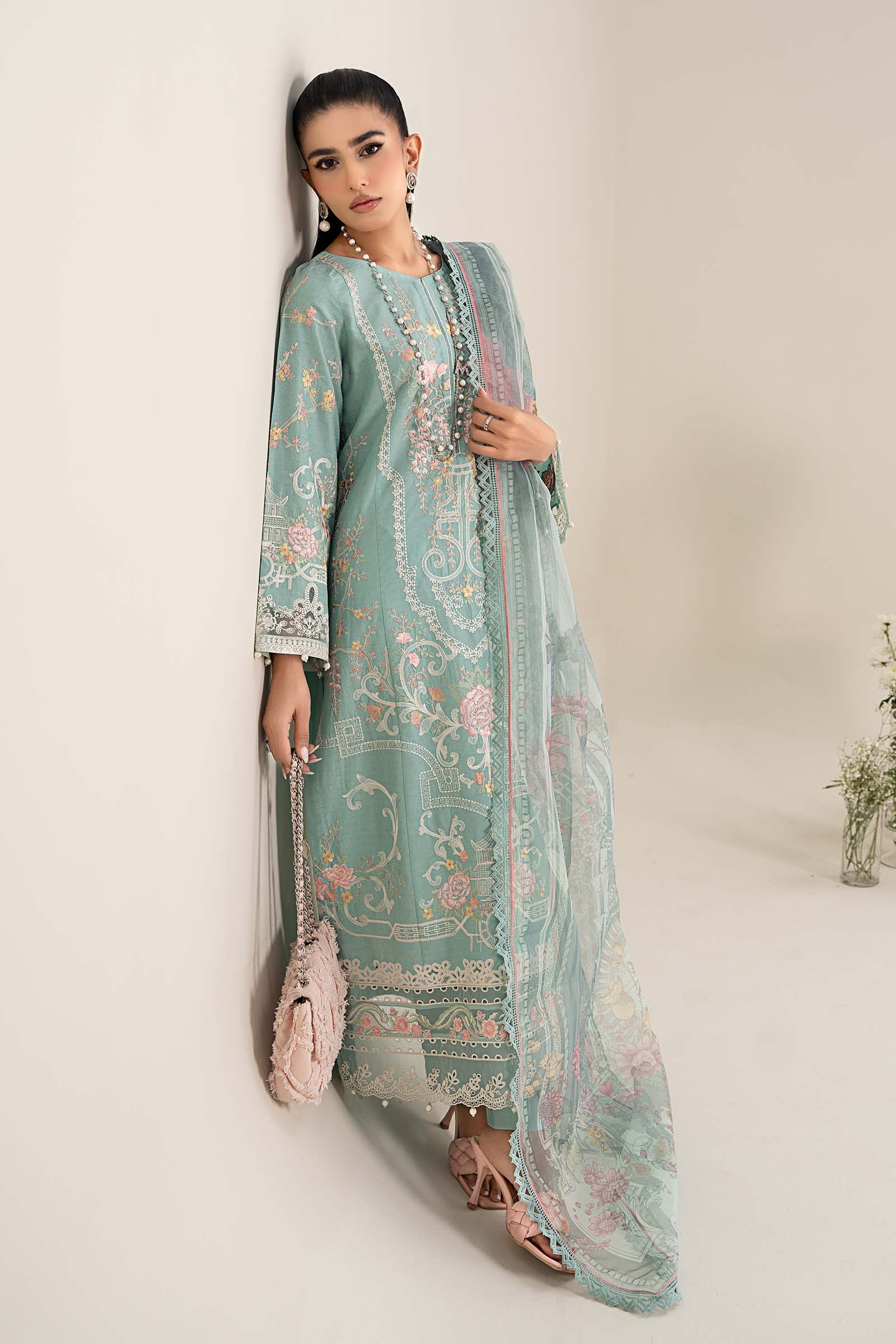 3 Piece Embroidered Self Jacquard Lawn Suit - Image 6