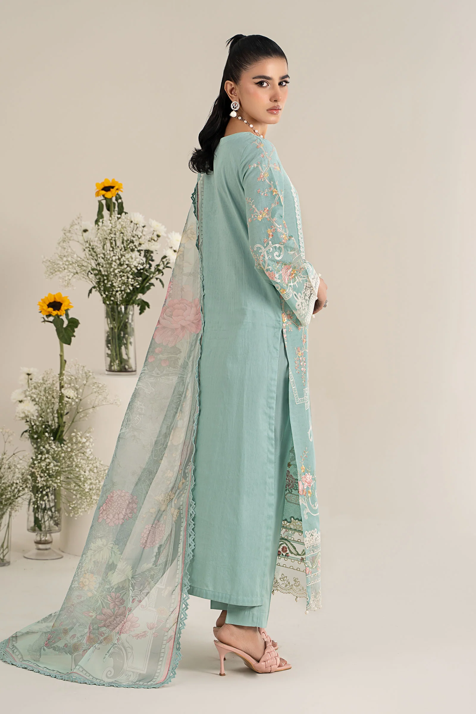 3 Piece Embroidered Self Jacquard Lawn Suit - Image 8
