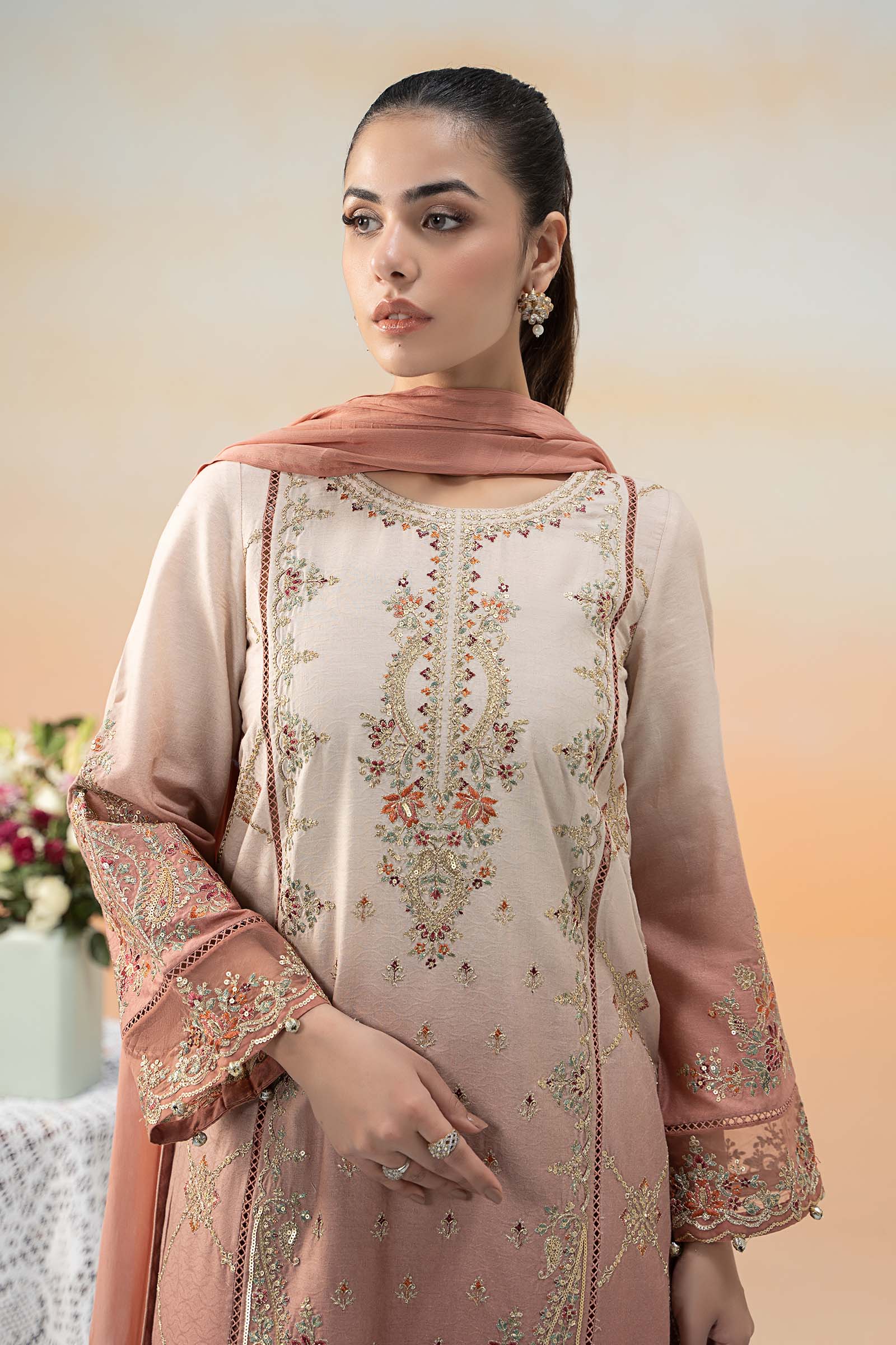3 Piece Embroidered Self Jacquard Lawn Suit - Image 2