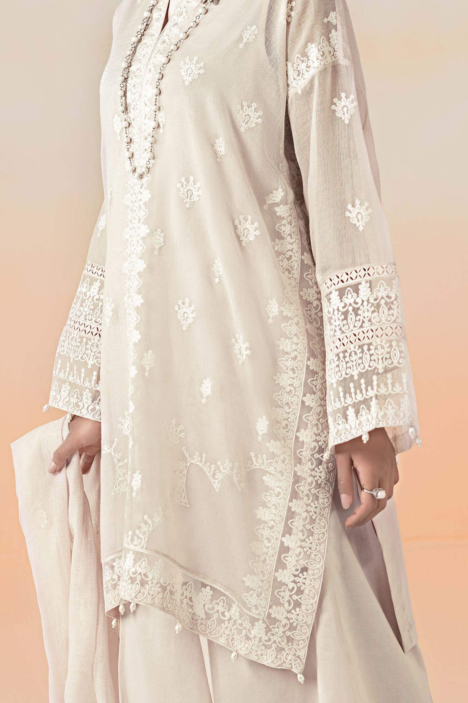 3 Piece Embroidered Cotton Net Suit - Image 5