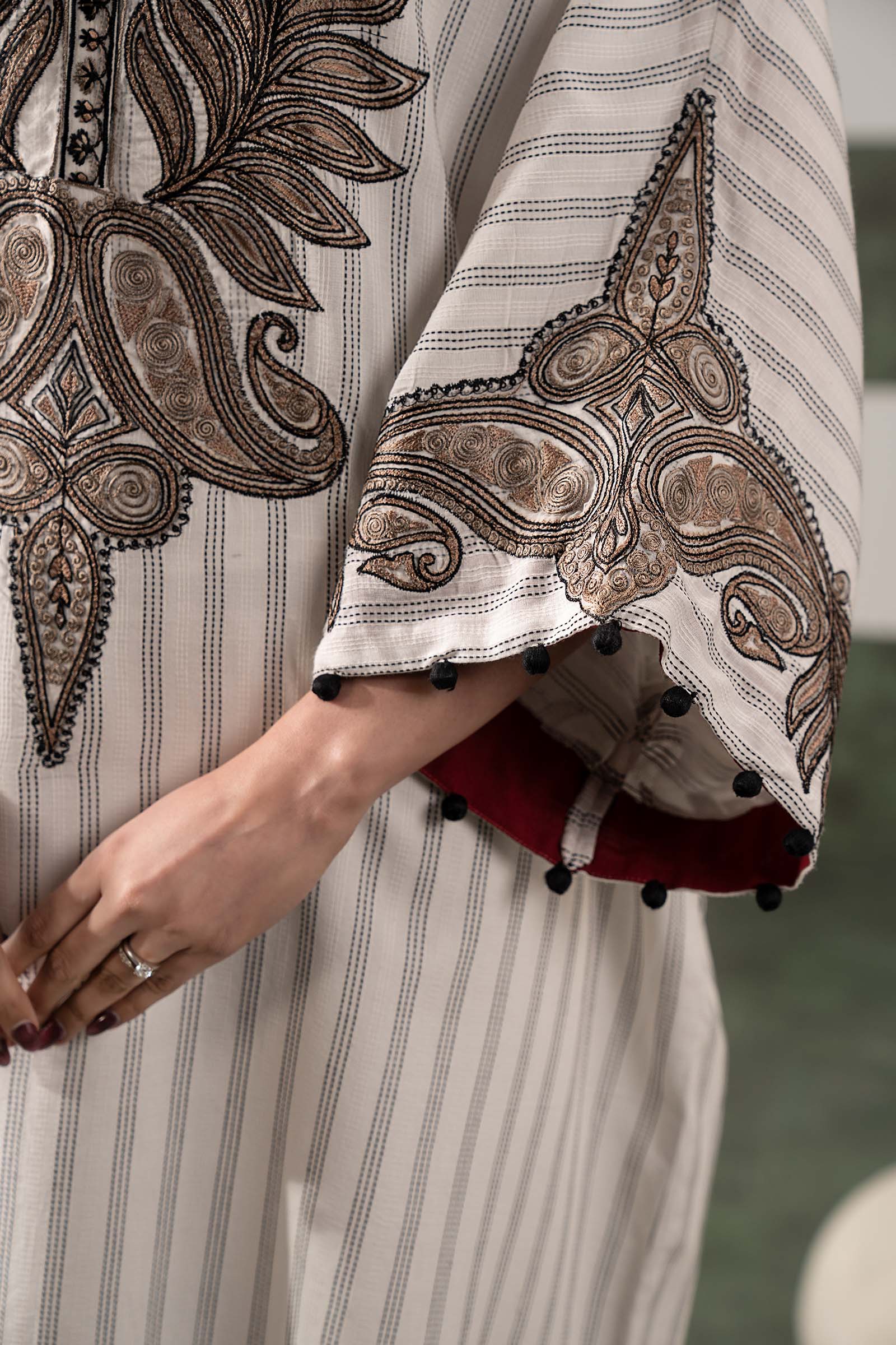2 Piece Embroidered Striped Cotton Suit - Image 5