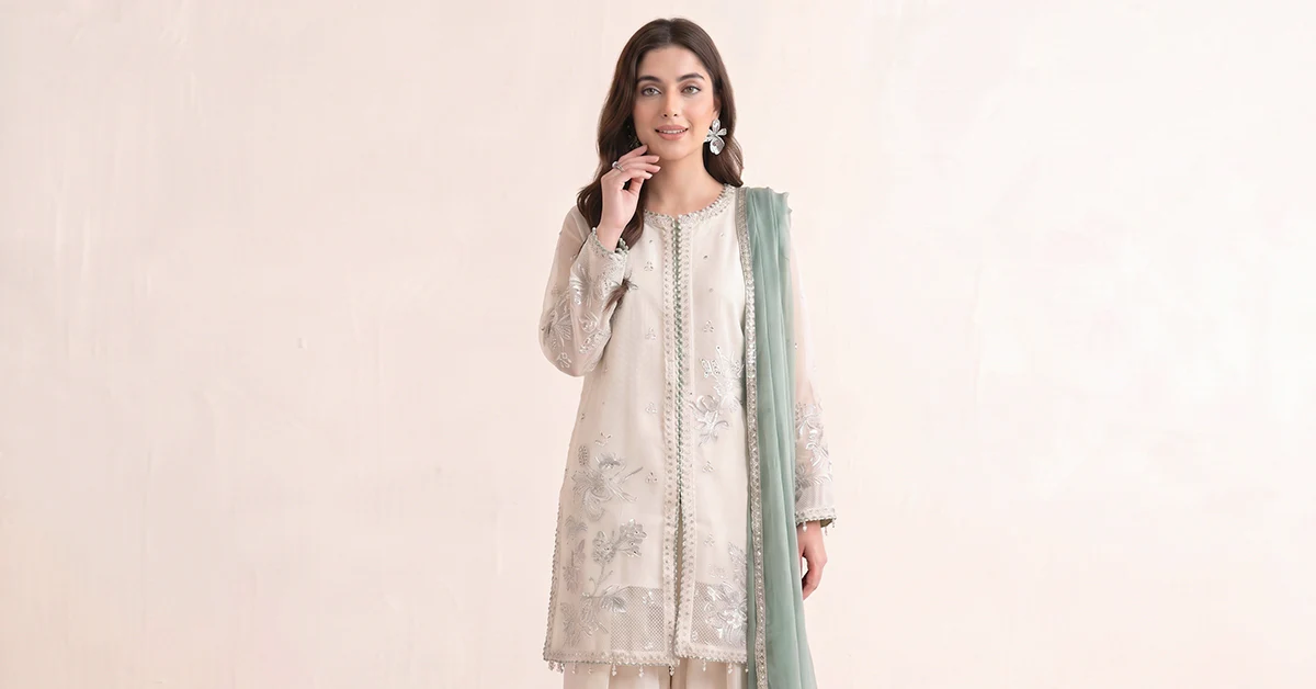 3 Piece Embroidered Cotton Net Suit - Image 9