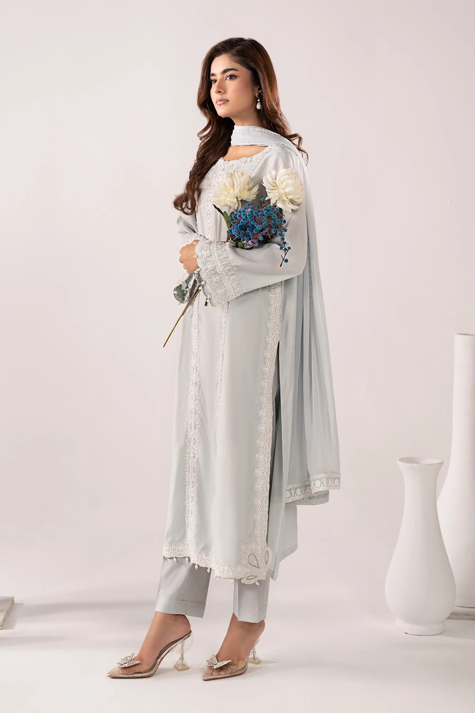 3 Piece Embroidered Raw Silk Suit - Image 7