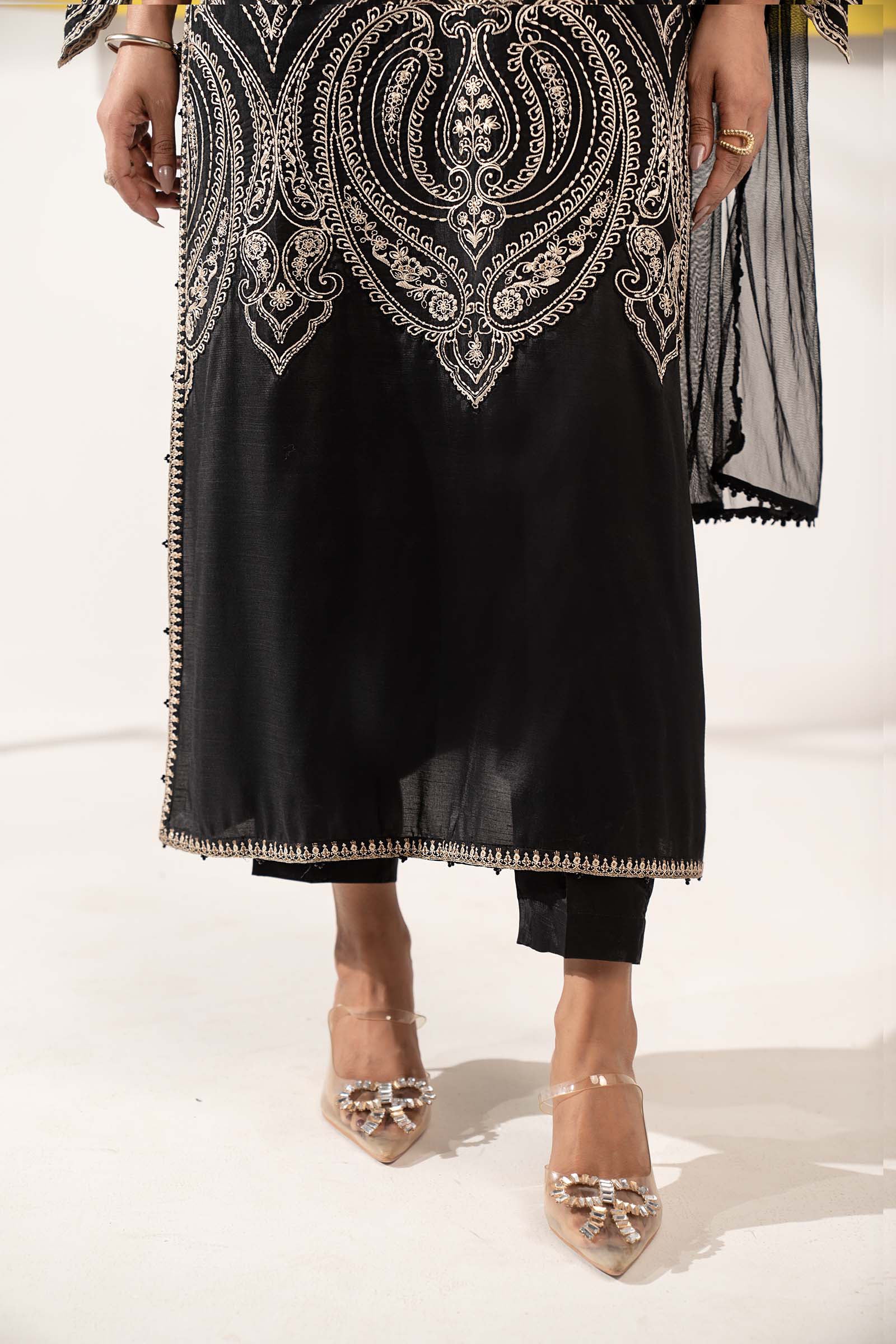 3 Piece Embroidered Raw Silk Suit - Image 5