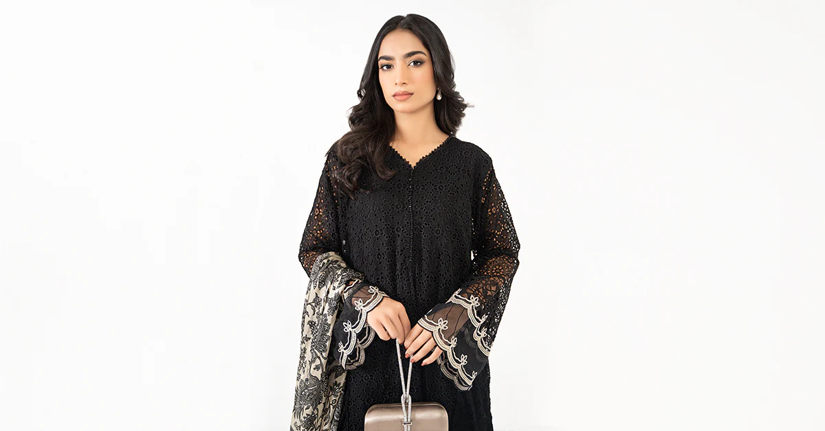3 Piece Embroidered Bemberg Chiffon Suit - Image 5