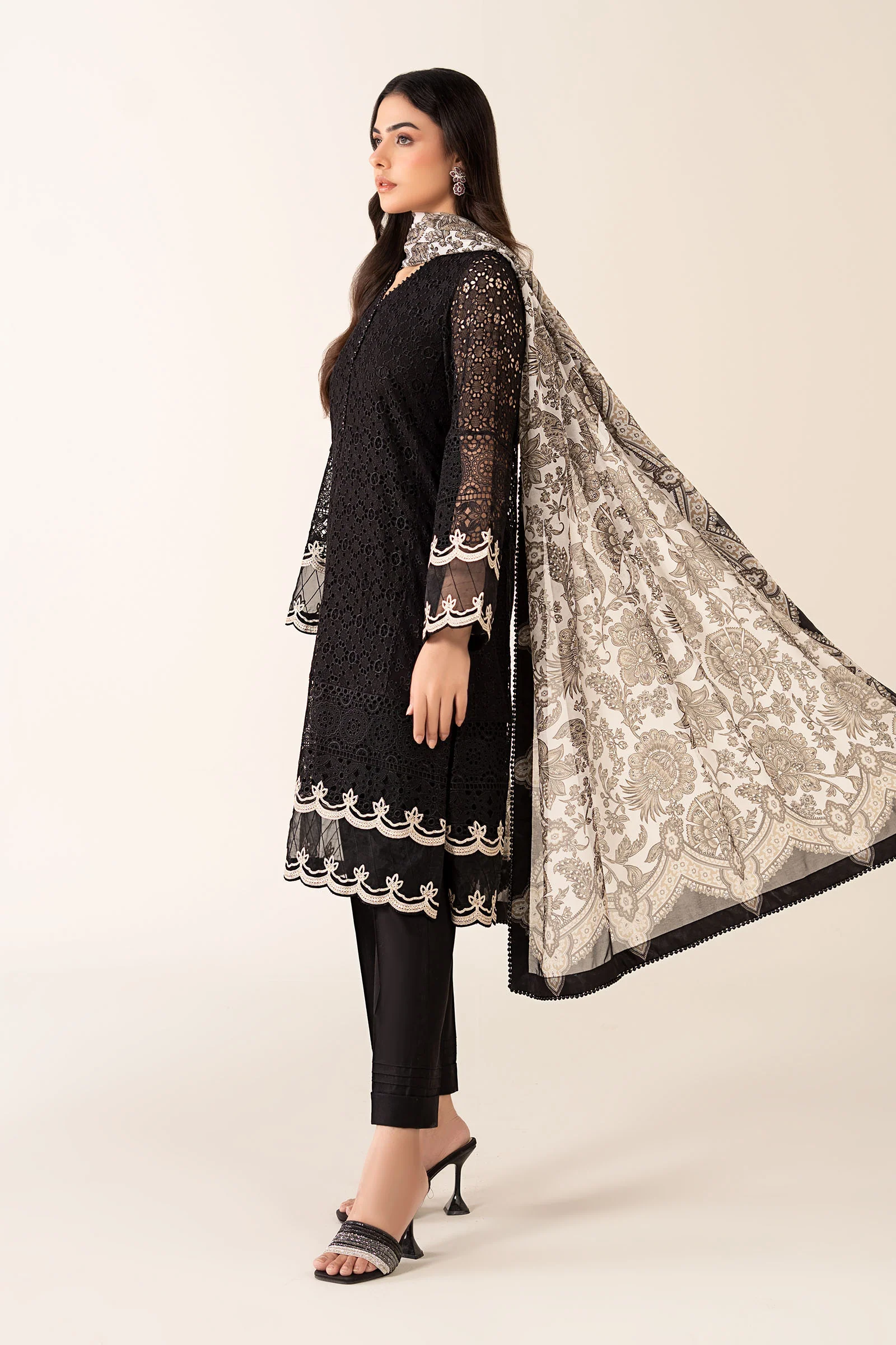 3 Piece Embroidered Chiffon Suit - Image 8