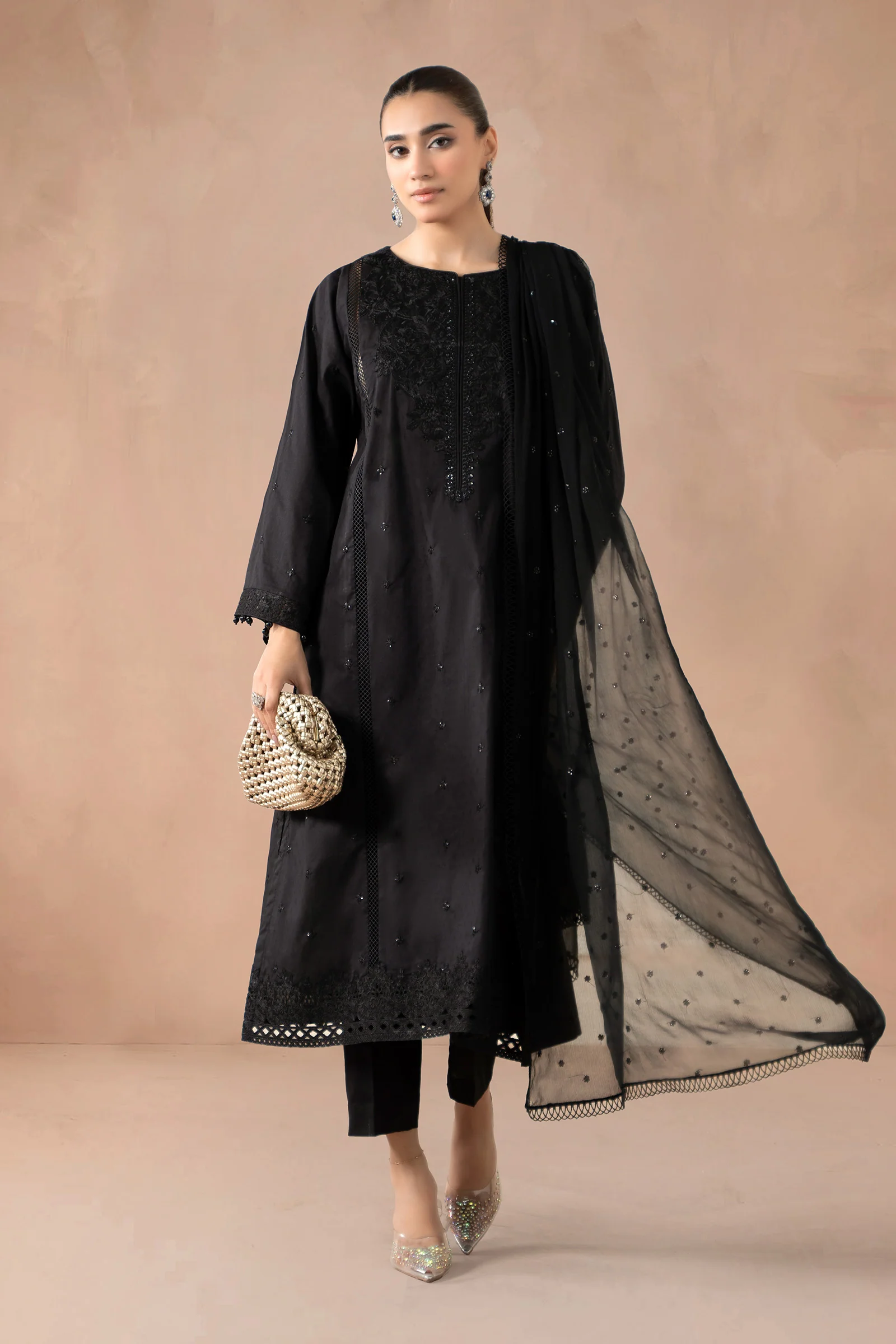 3 Piece Embroidered Self Jacquard Suit