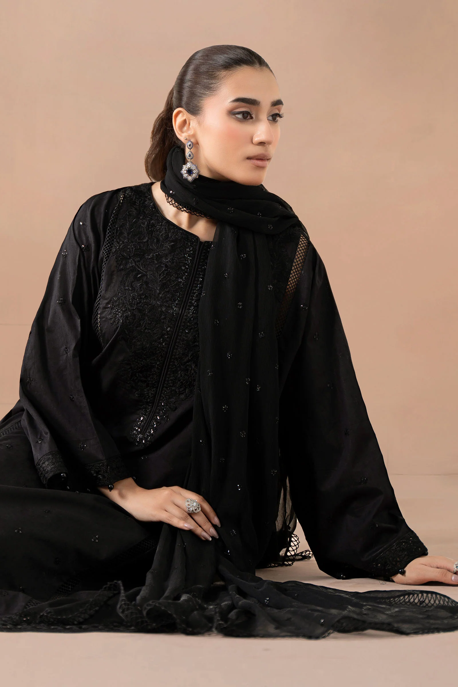 3 Piece Embroidered Self Jacquard Suit - Image 4