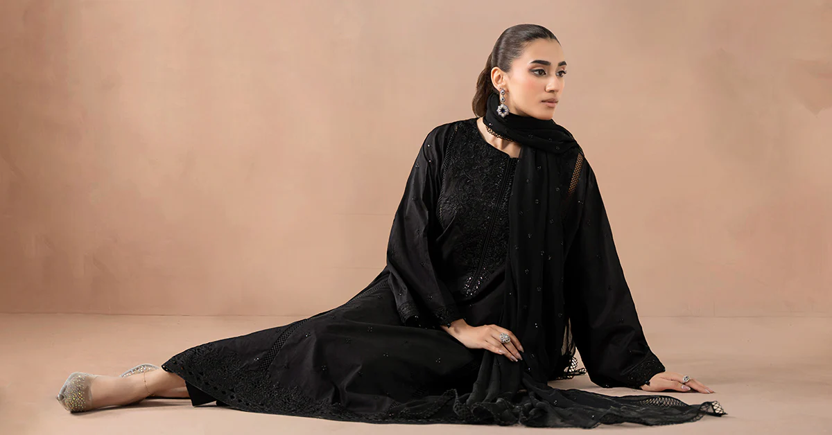 3 Piece Embroidered Self Jacquard Suit - Image 9