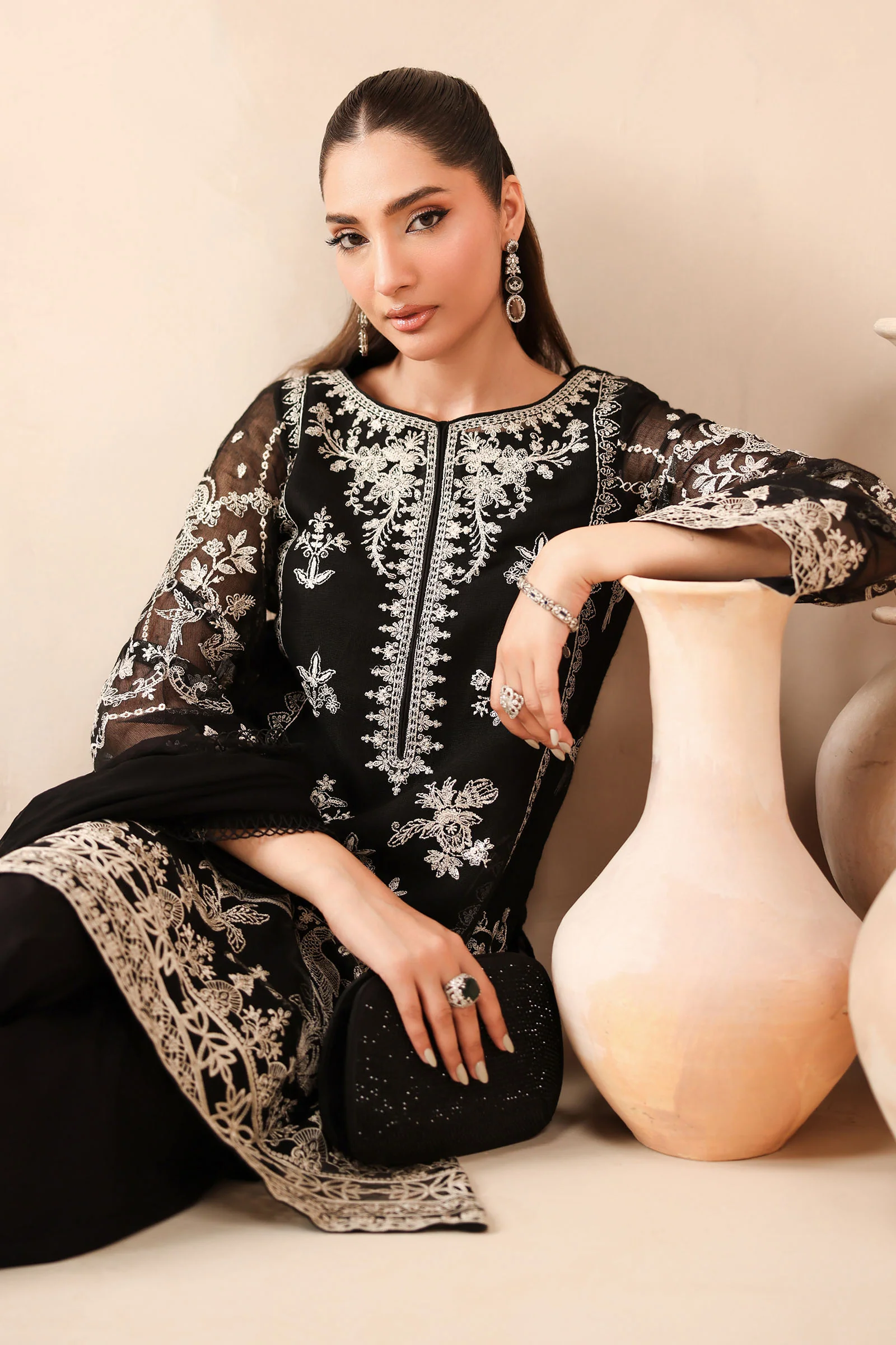 3 Piece Embroidered Cotton Net Suit - Image 2