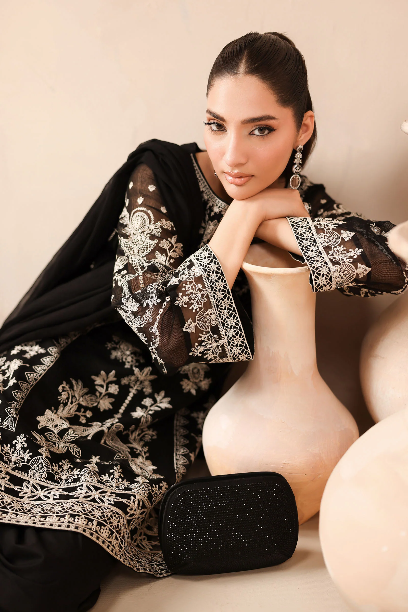 3 Piece Embroidered Cotton Net Suit - Image 5