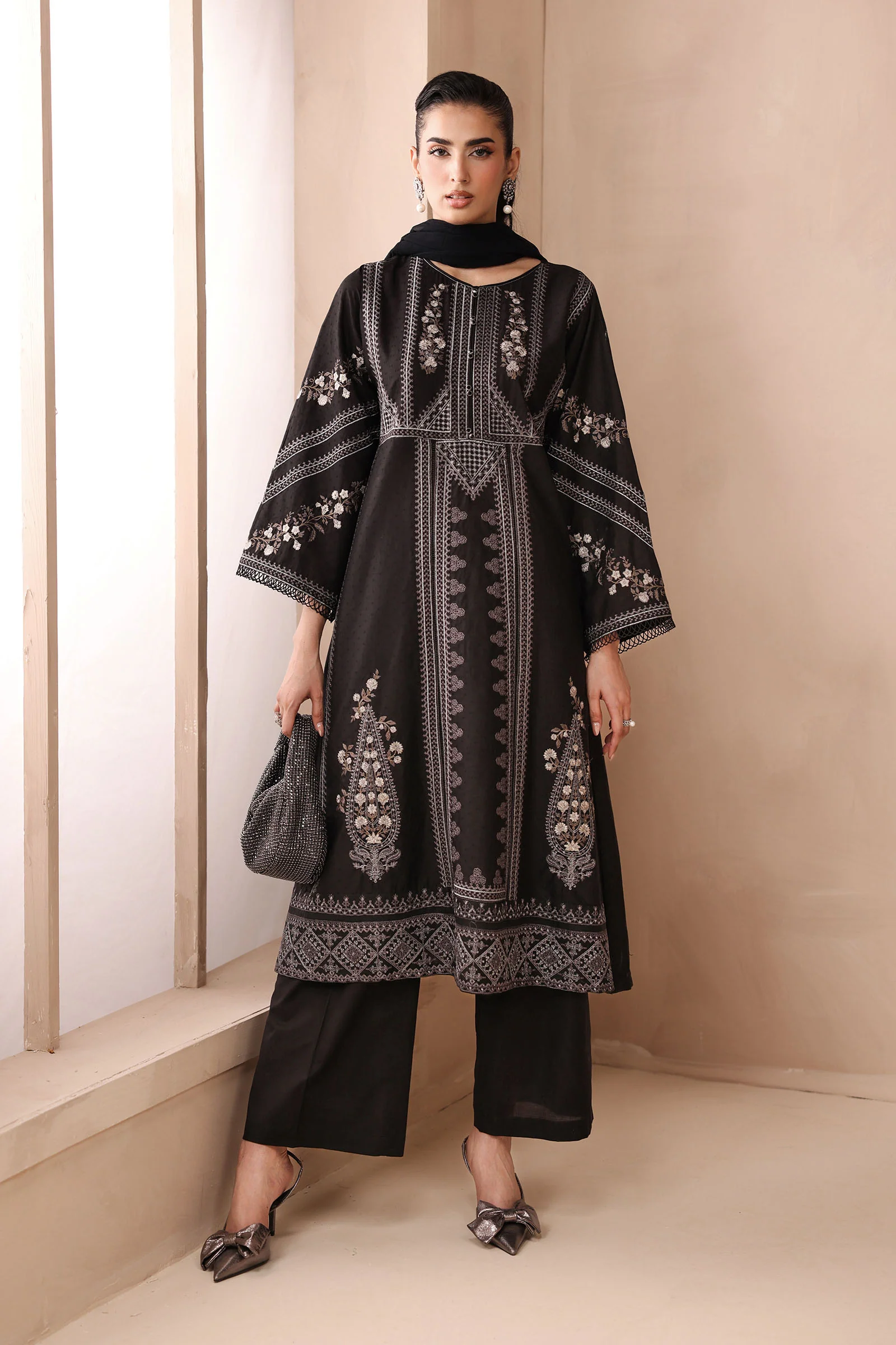 3 Piece Embroidered Dobby Suit