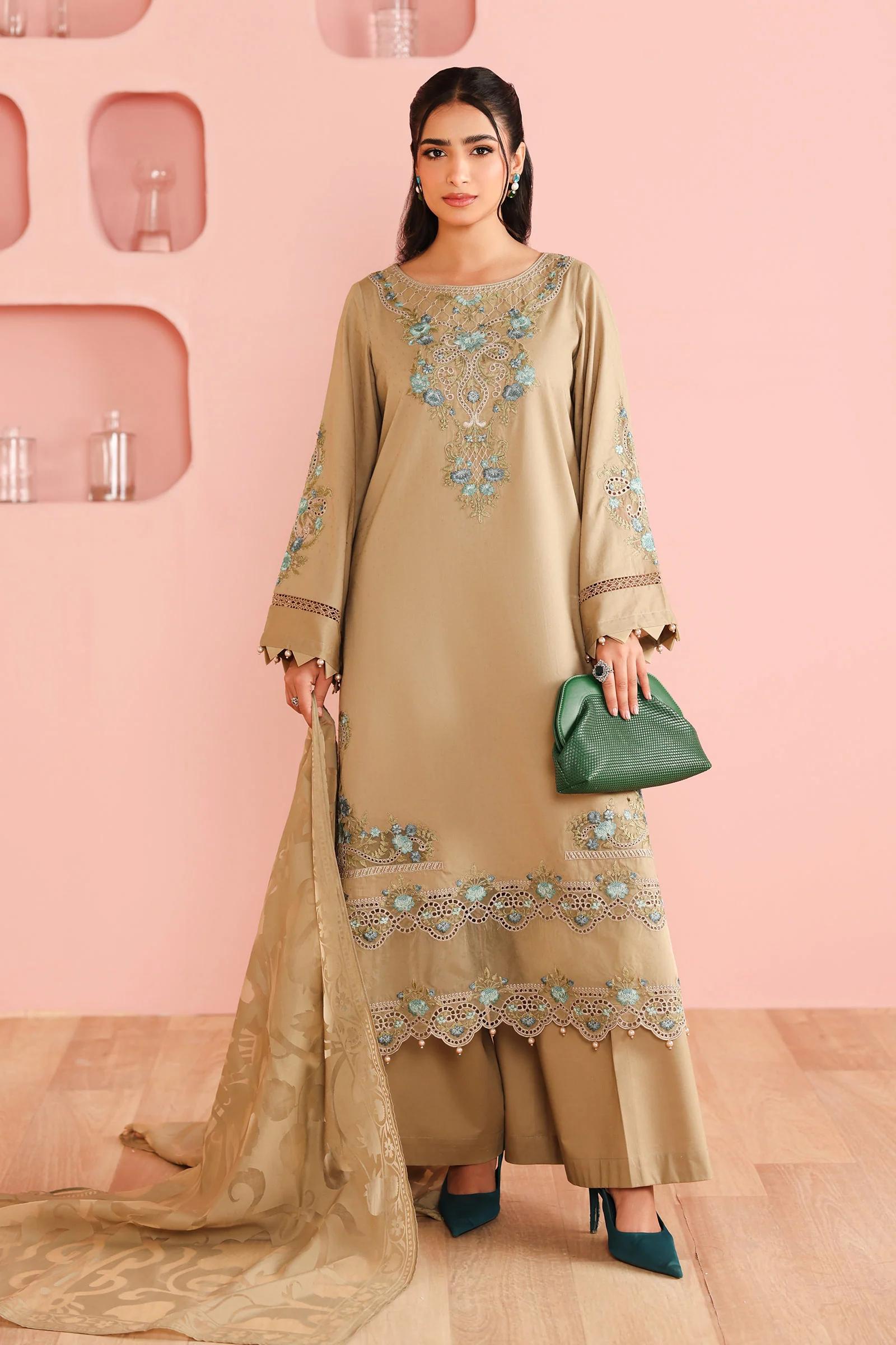 3 Piece Embroidered Dobby Suit