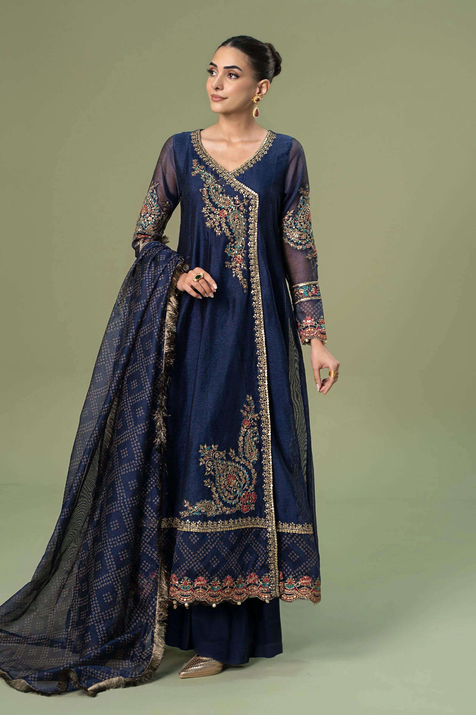 3 Piece Embroidered Paper Cotton Suit