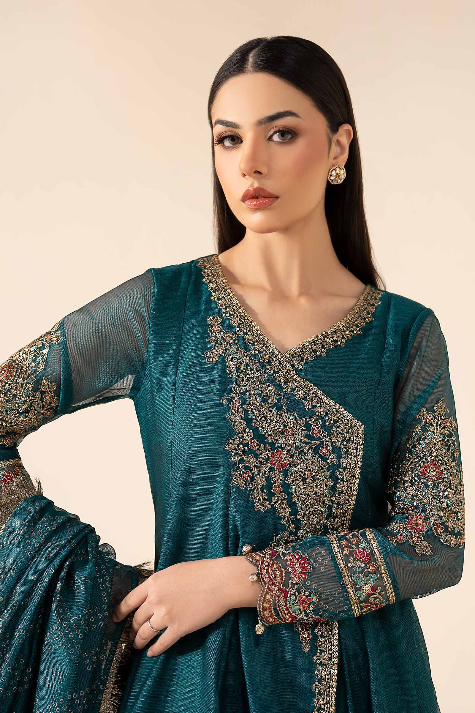 3 Piece Embroidered Cotton Net Suit - Image 2