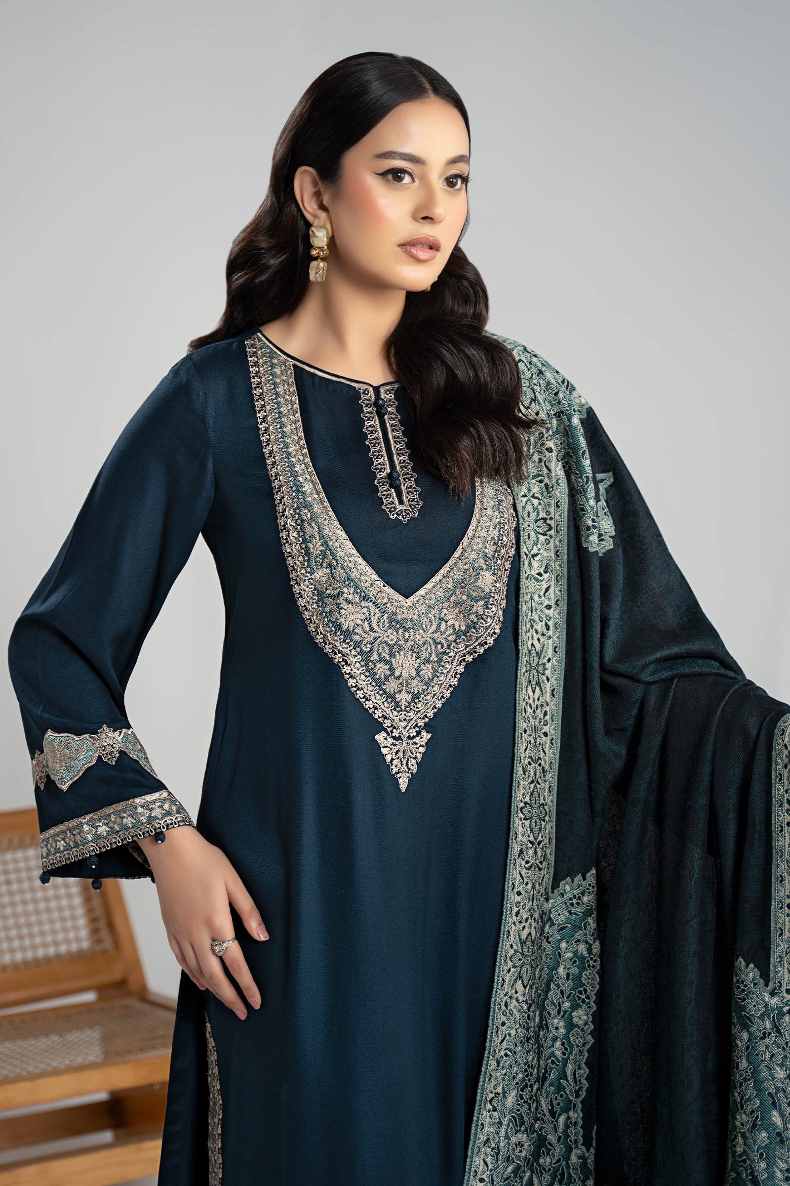 3 Piece Embroidered Marina Twill  Suit - Image 2