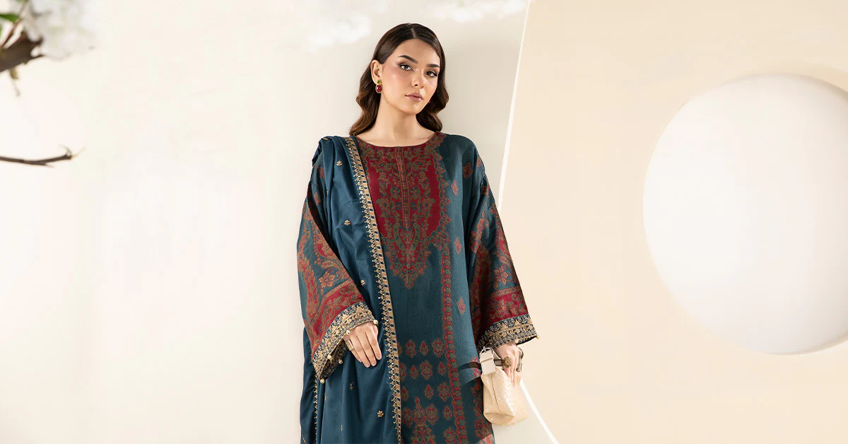 3 Piece Embroidered Woven Khadi Suit - Image 6