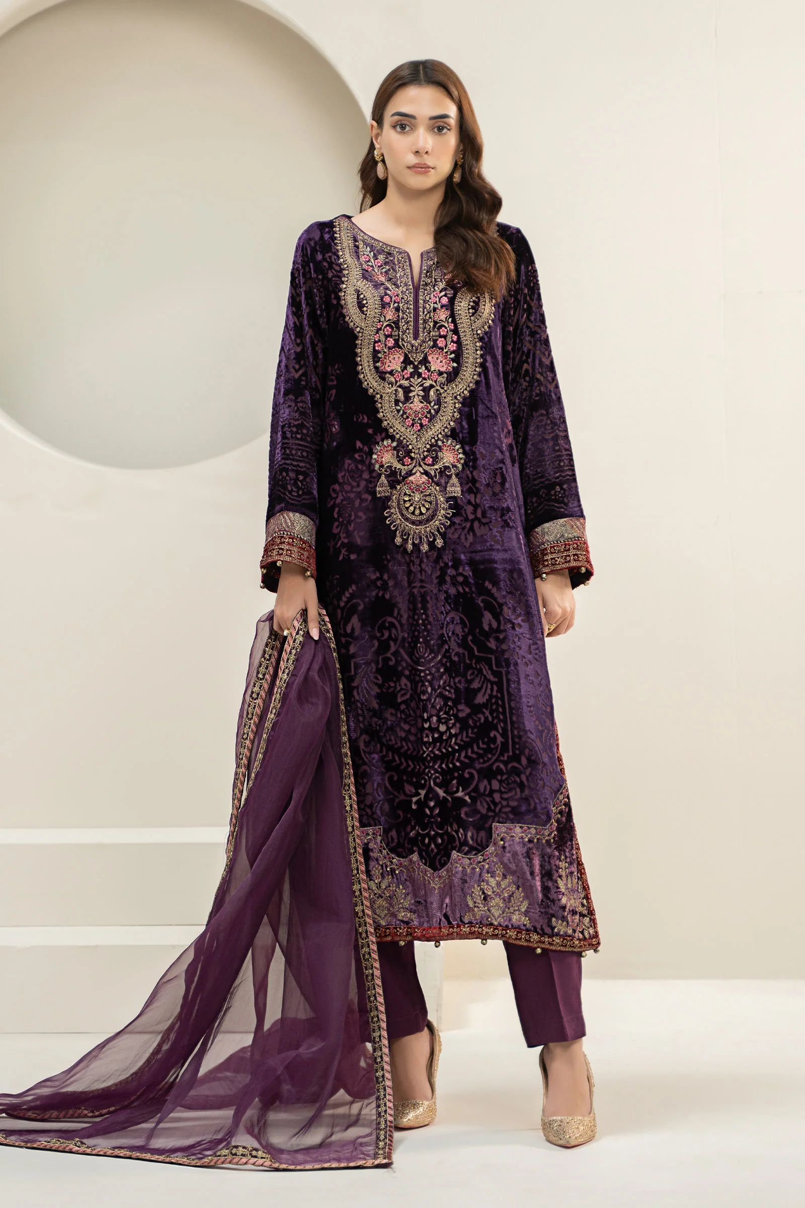 3 Piece Embroidered Plush Suit