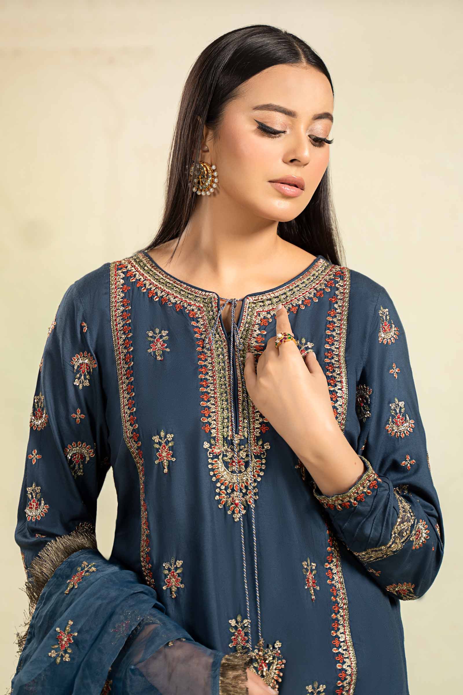 3 Piece Embroidered Linen Suit - Image 2