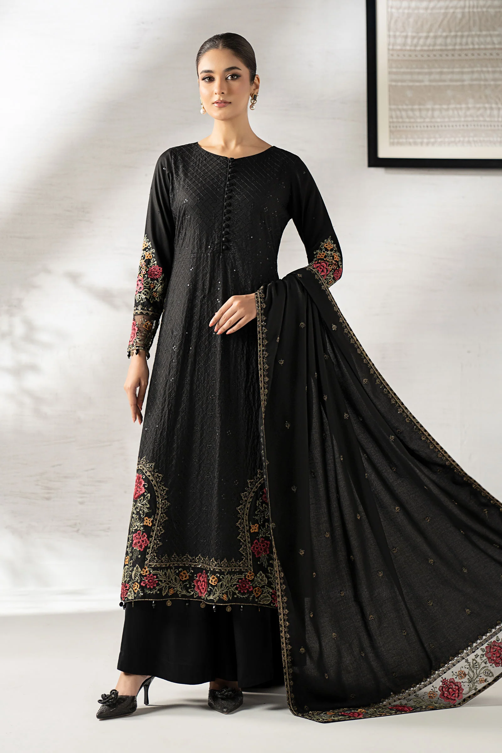 3 Piece Embroidered Linen Suit