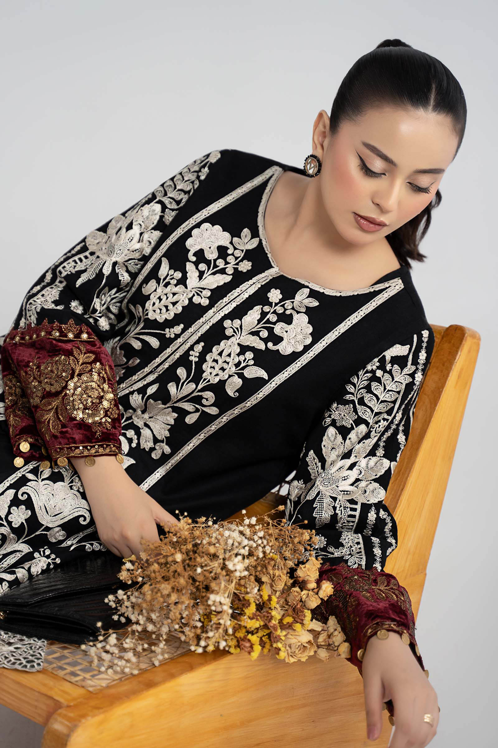 3 Piece Embroidered Cotton Dobby Suit - Image 2