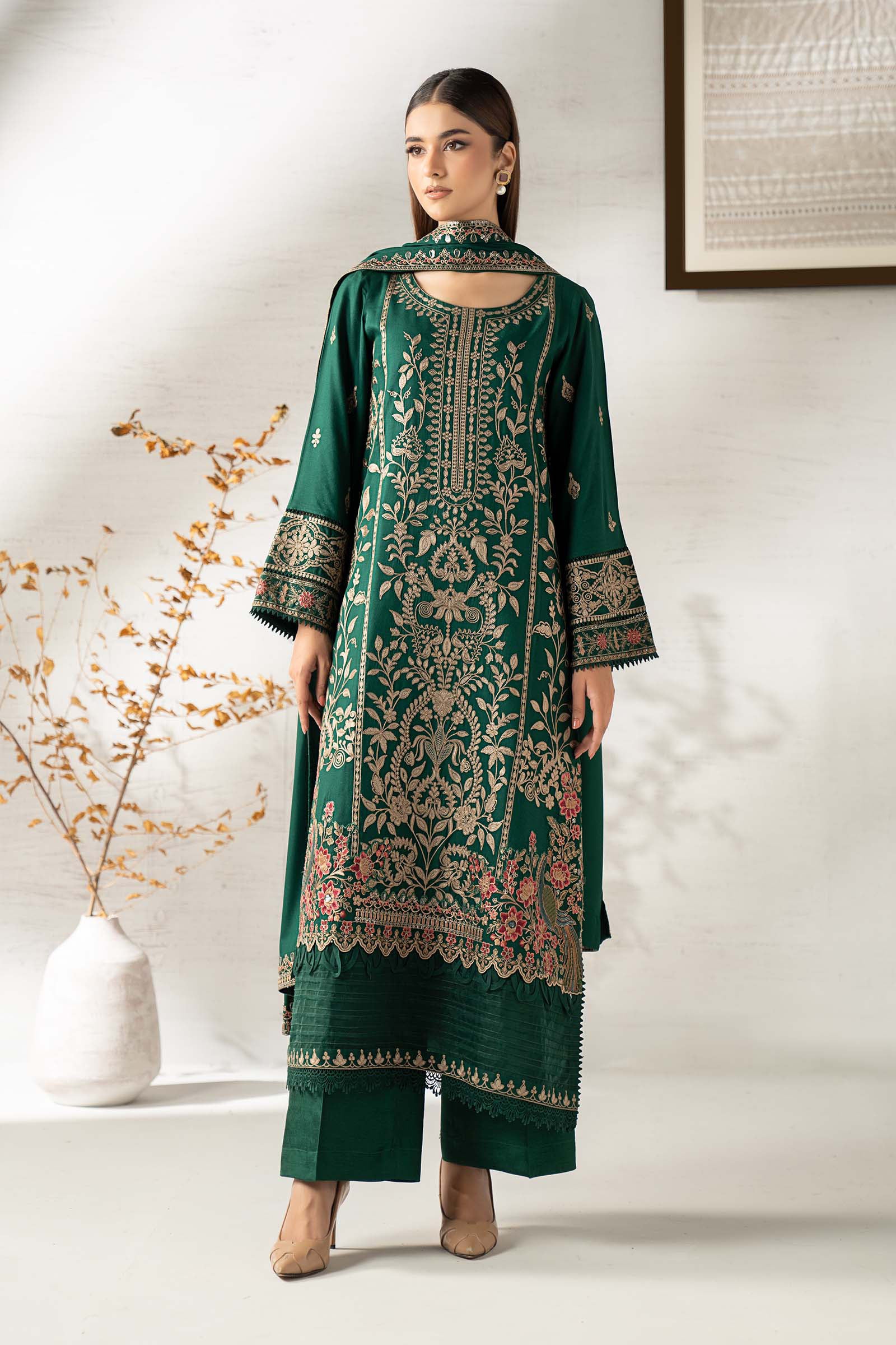 3 Piece Embroidered Linen Suit - Image 5