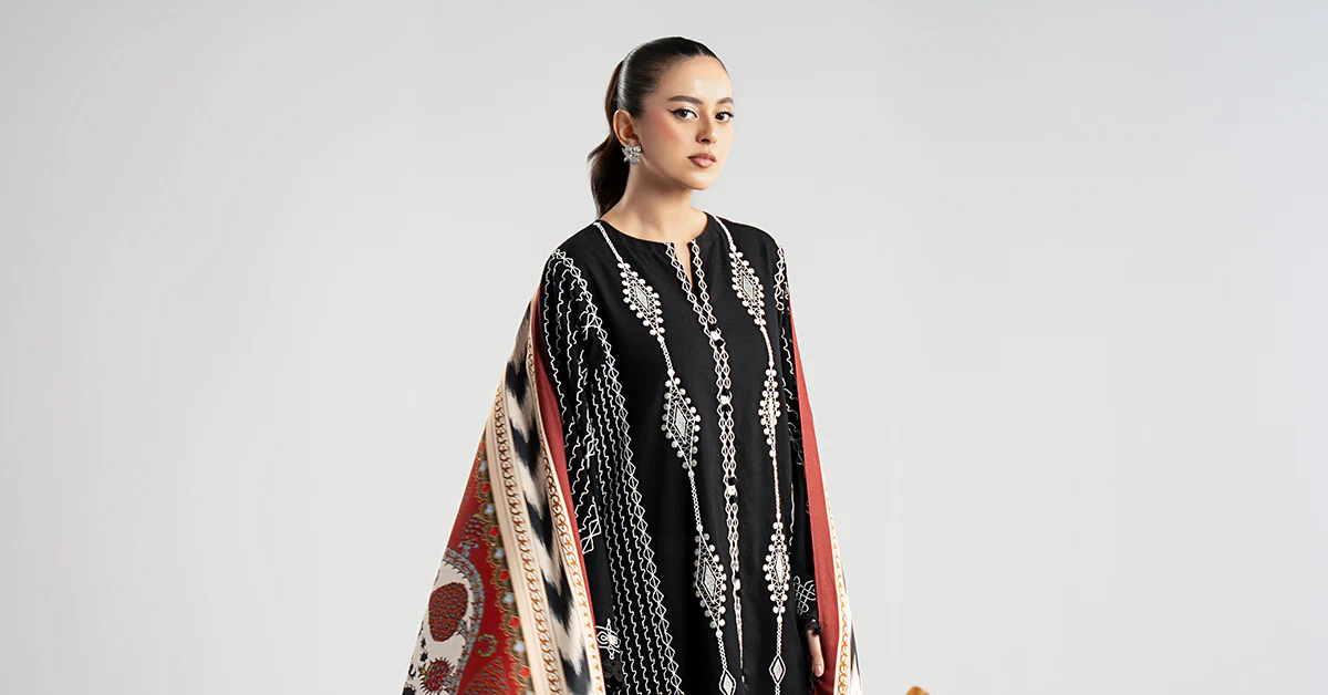 3 Piece Embroidered Khaddar Suit - Image 11